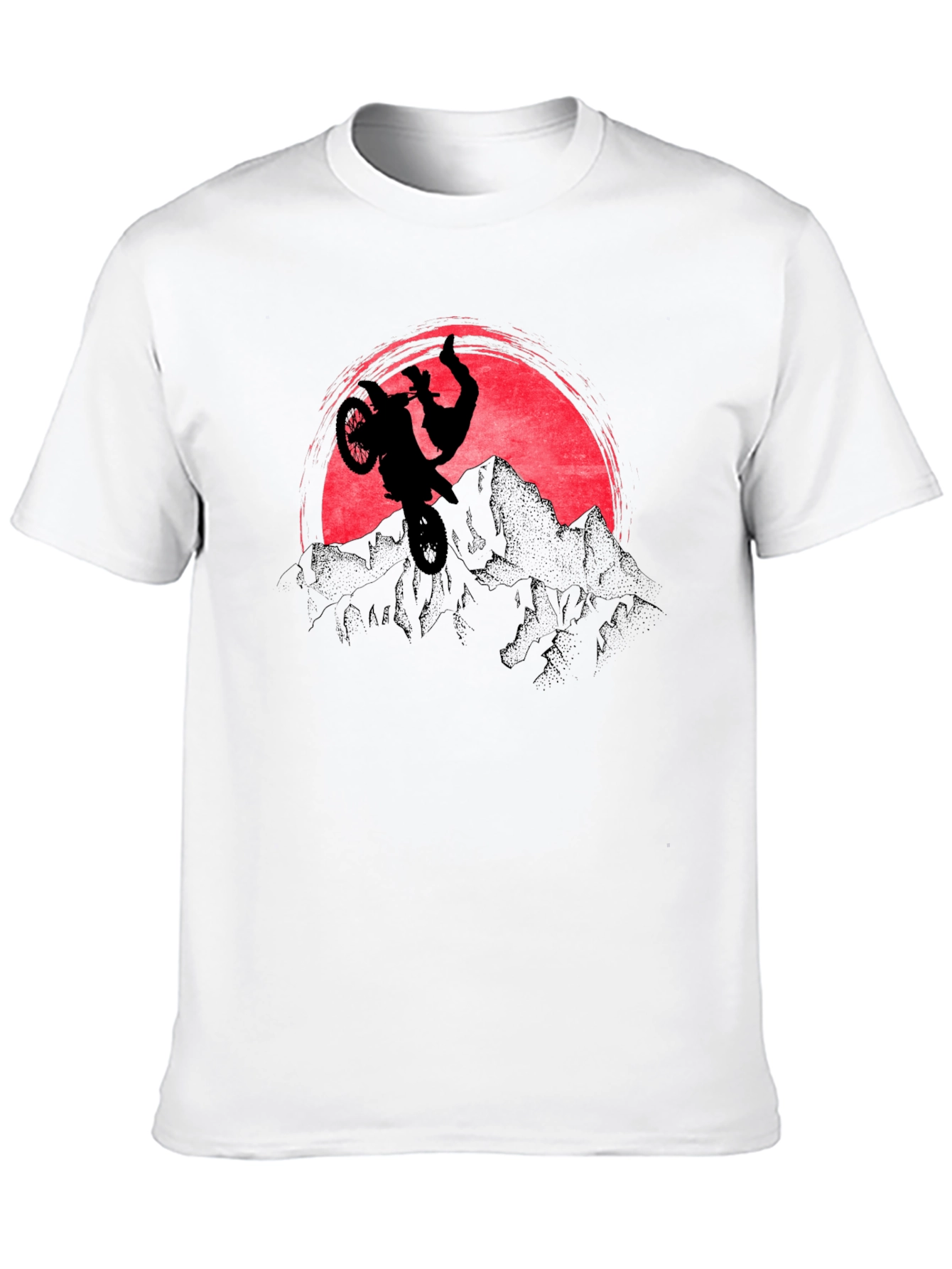 Motorcycle Stunt Graphic T-Shirt - Mountain Sunset Design