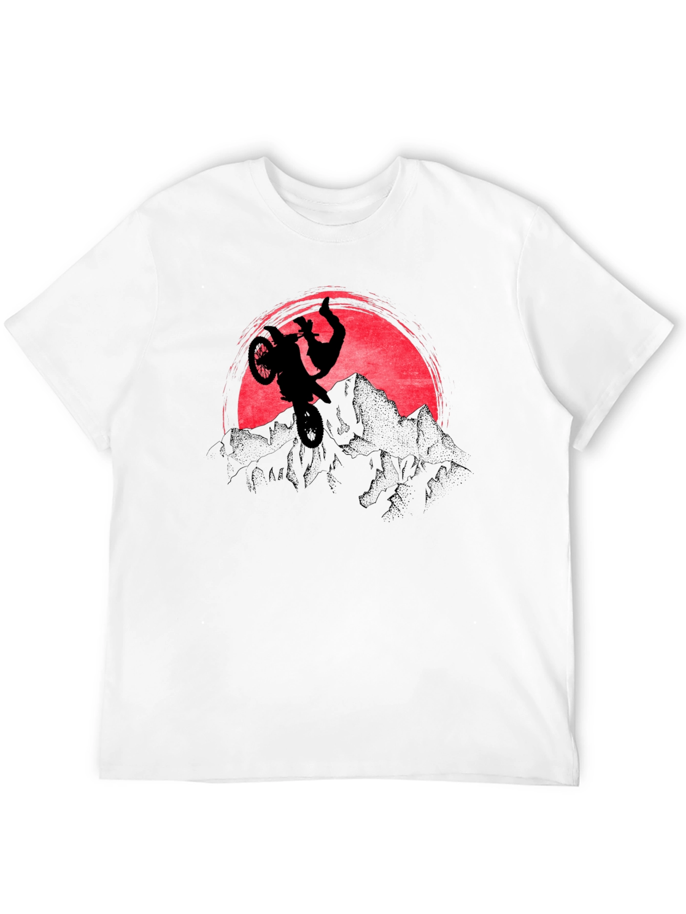 Motorcycle Stunt Graphic T-Shirt - Mountain Sunset Design