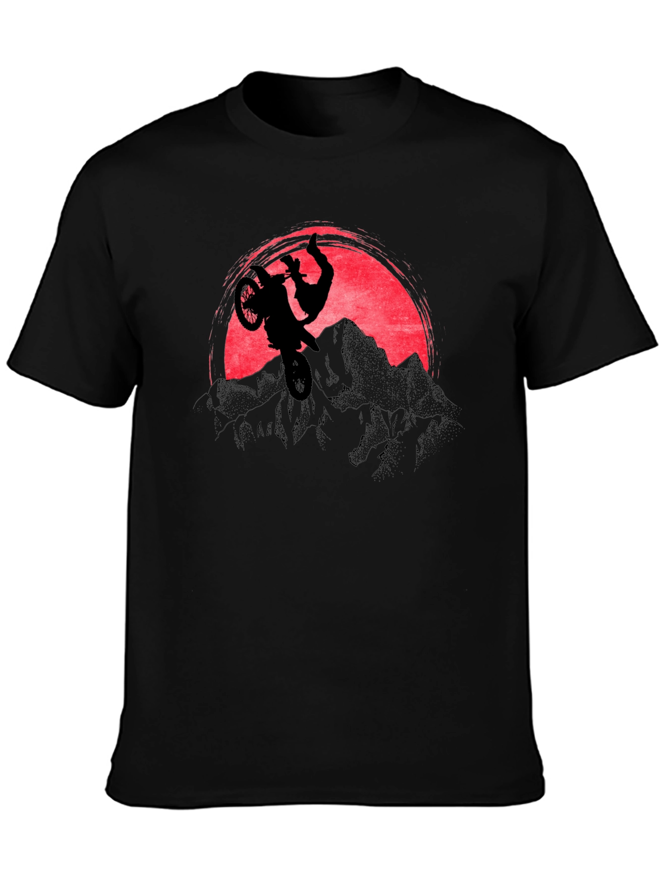 Motorcycle Stunt Graphic T-Shirt - Mountain Sunset Design