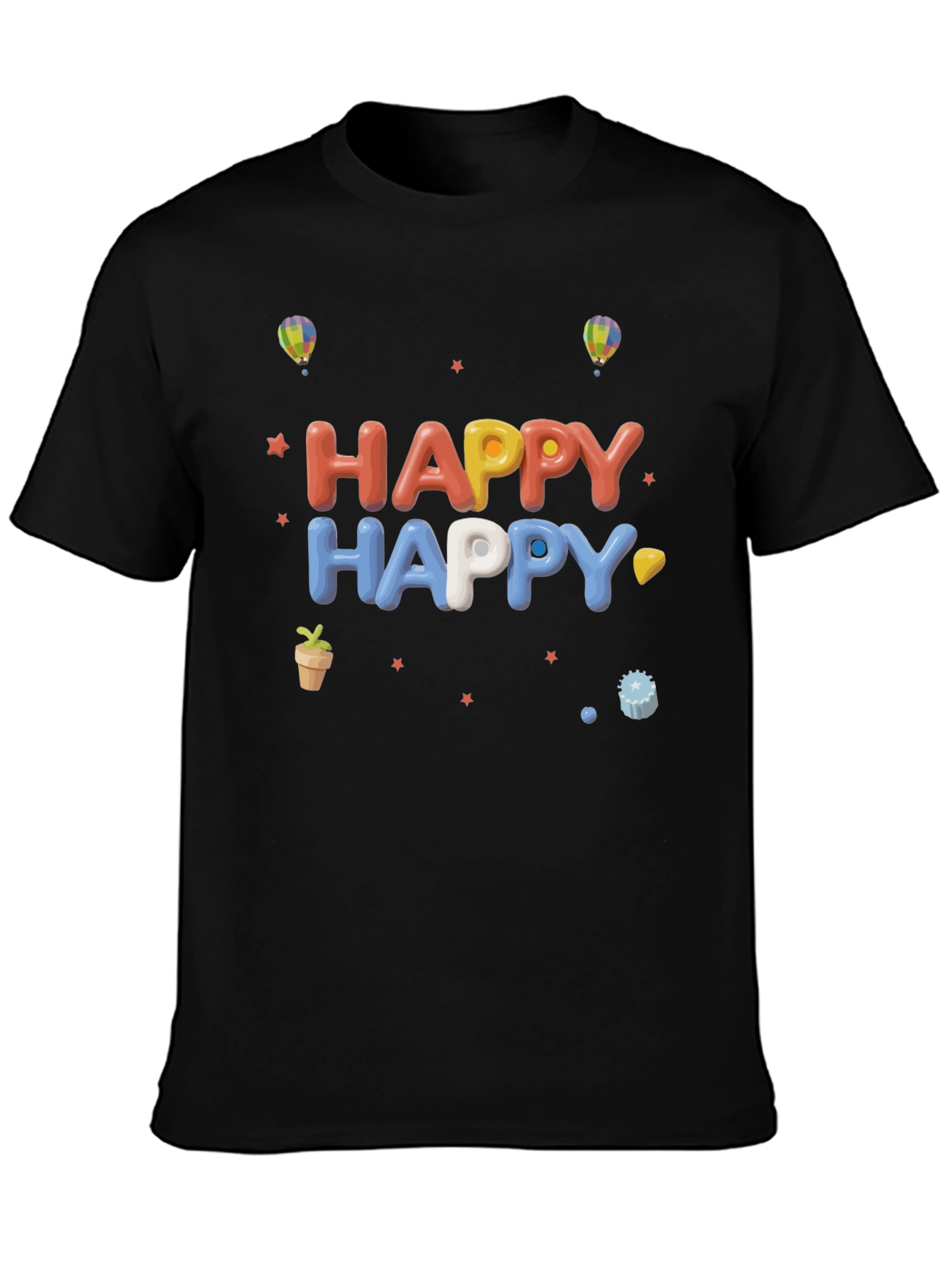 Happy Graphic Print Black T-Shirt