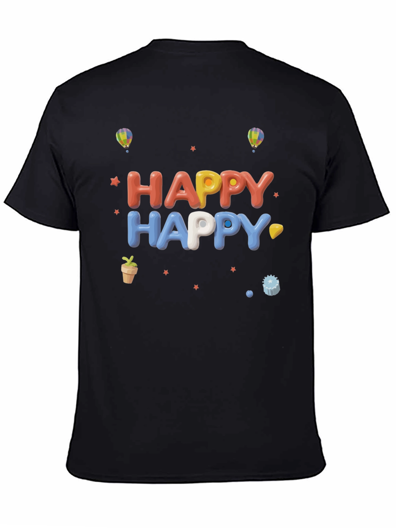 Happy Graphic Print Black T-Shirt