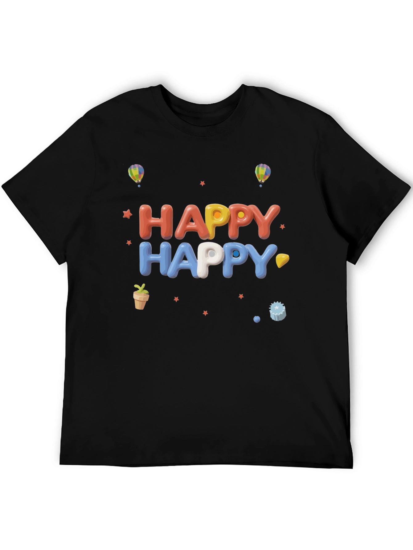 Happy Graphic Print Black T-Shirt