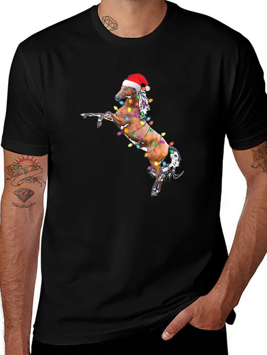 Christmas Horse Lights Black T-Shirt