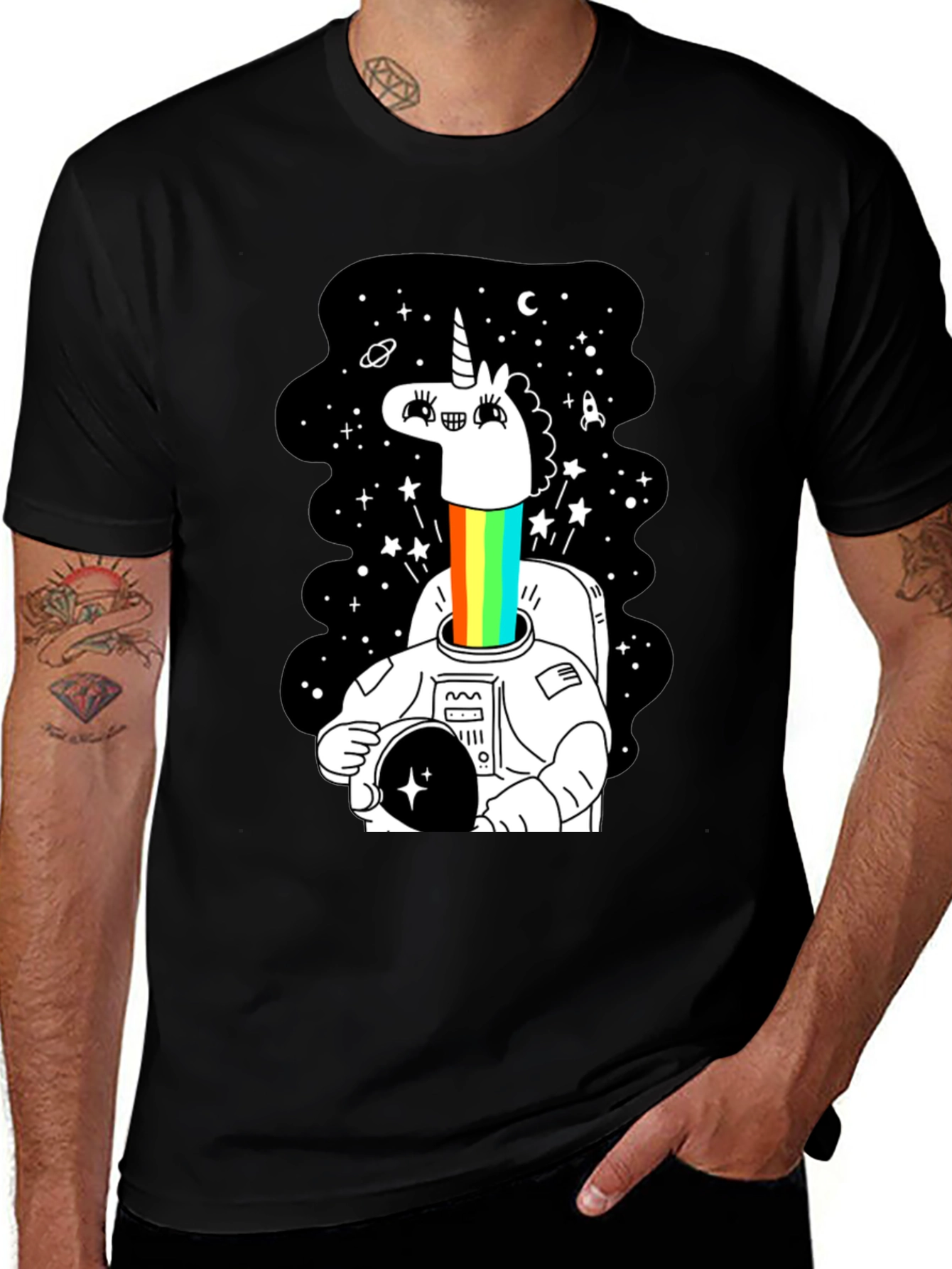 Unicorn Astronaut Graphic Tee - Black