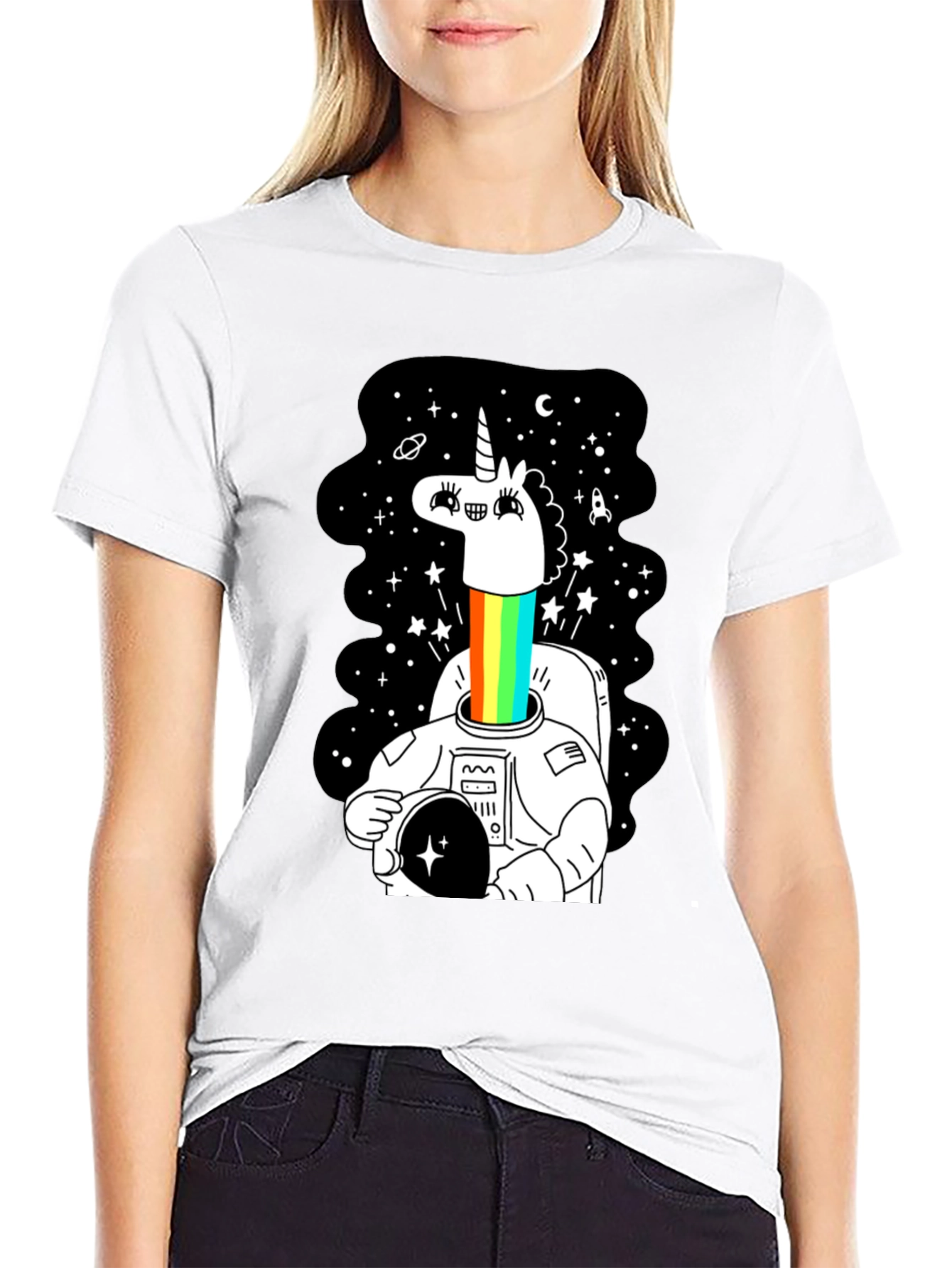 Unicorn Astronaut Graphic Tee - Black