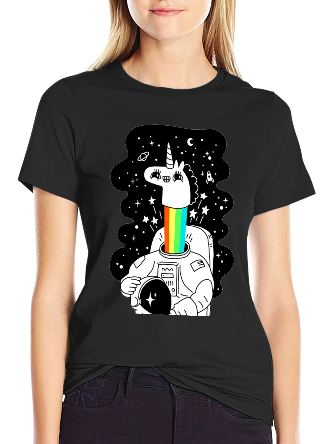 Unicorn Astronaut Graphic Tee - Black
