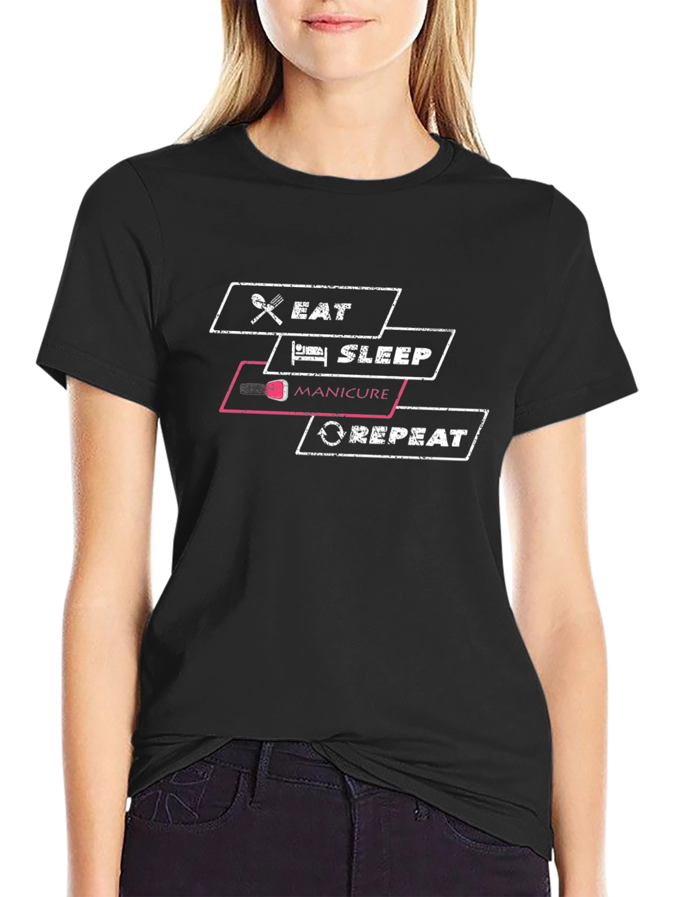 Eat Sleep Manicure Repeat Black T-Shirt