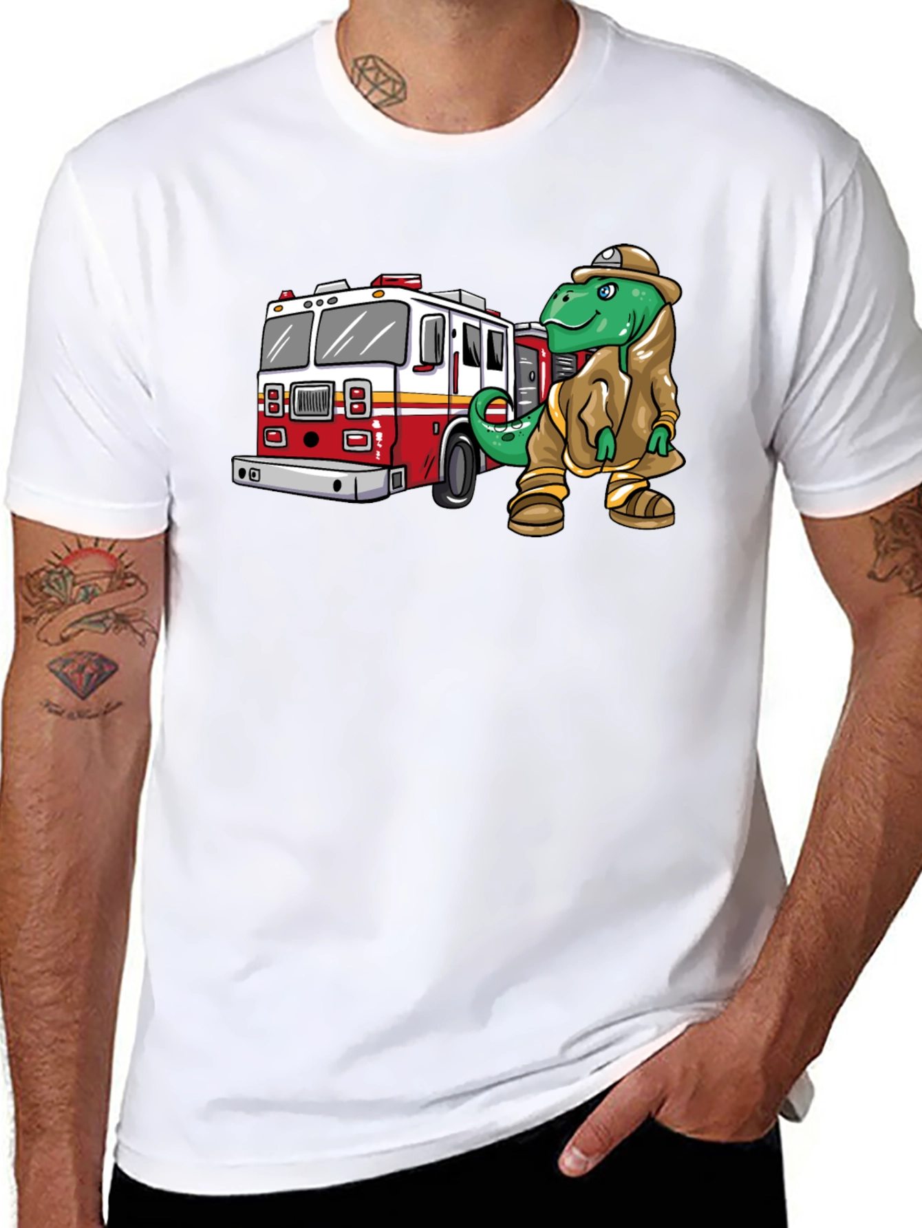 Dino Firefighter Graphic Tee - Black Cotton T-Shirt