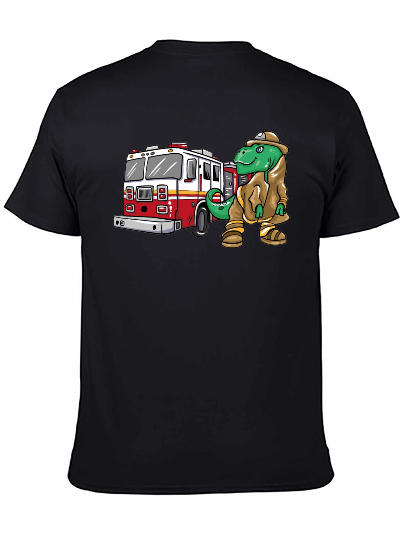 Dino Firefighter Graphic Tee - Black Cotton T-Shirt
