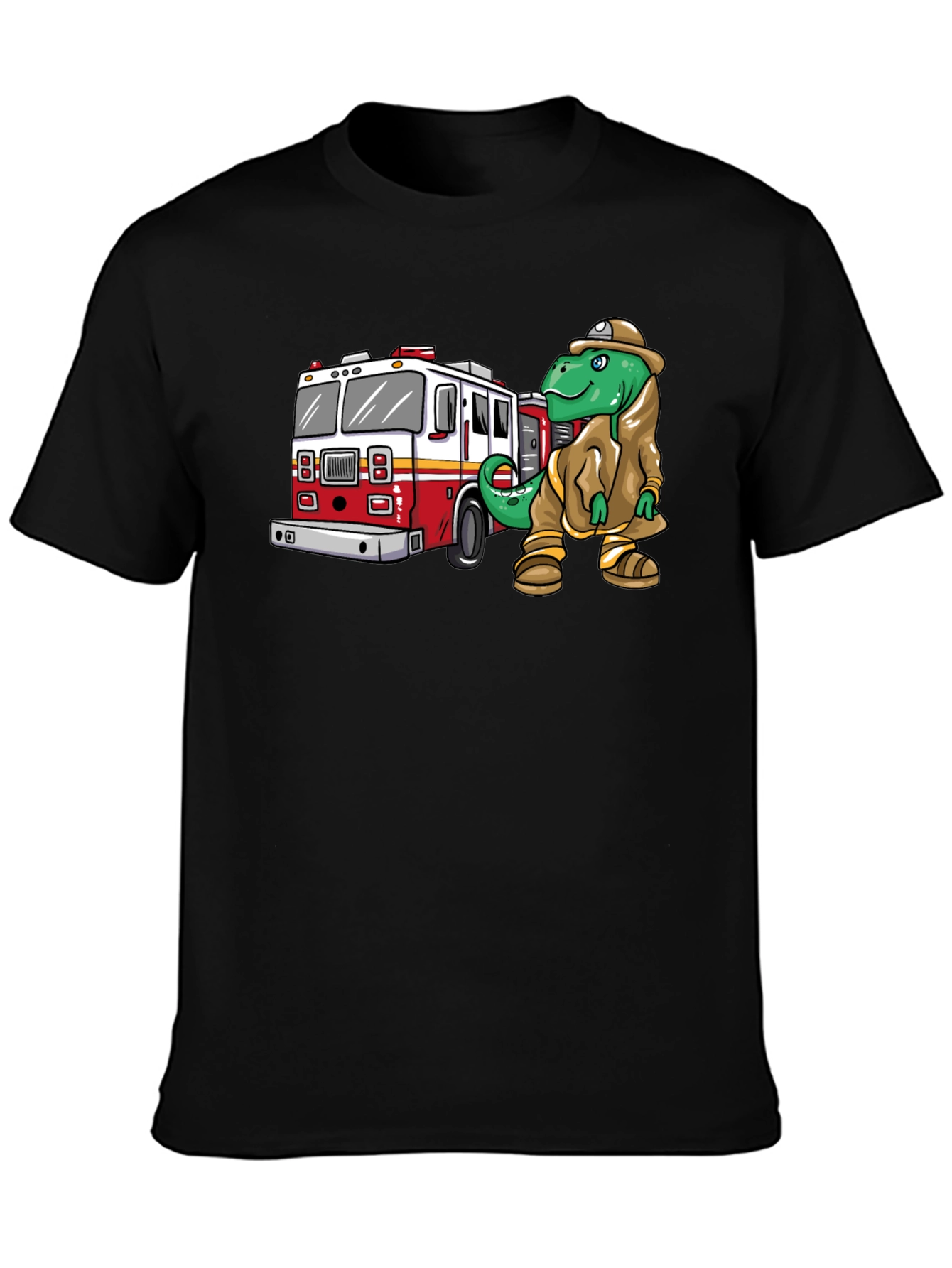 Dino Firefighter Graphic Tee - Black Cotton T-Shirt
