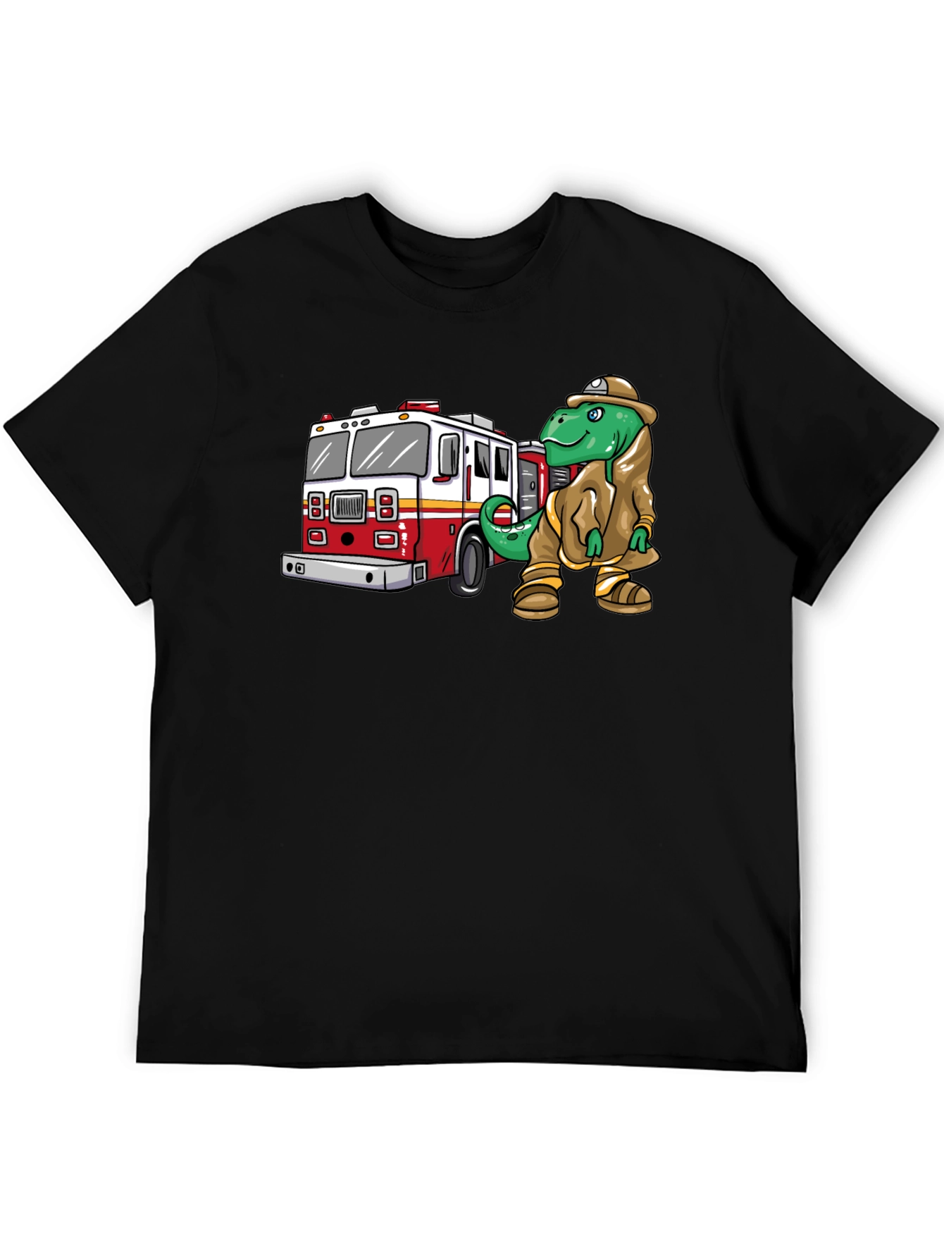 Dino Firefighter Graphic Tee - Black Cotton T-Shirt