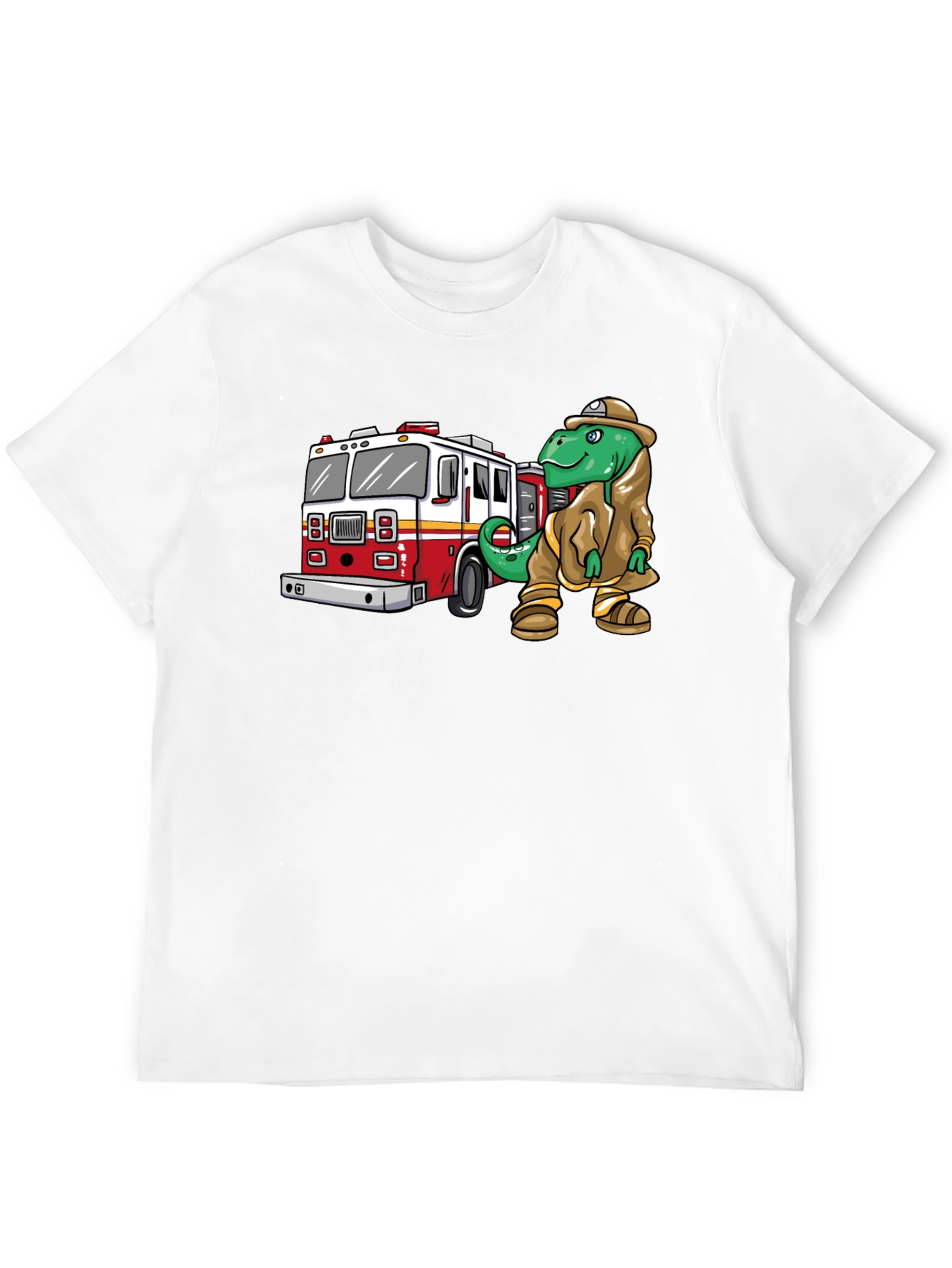 Dino Firefighter Graphic Tee - Black Cotton T-Shirt