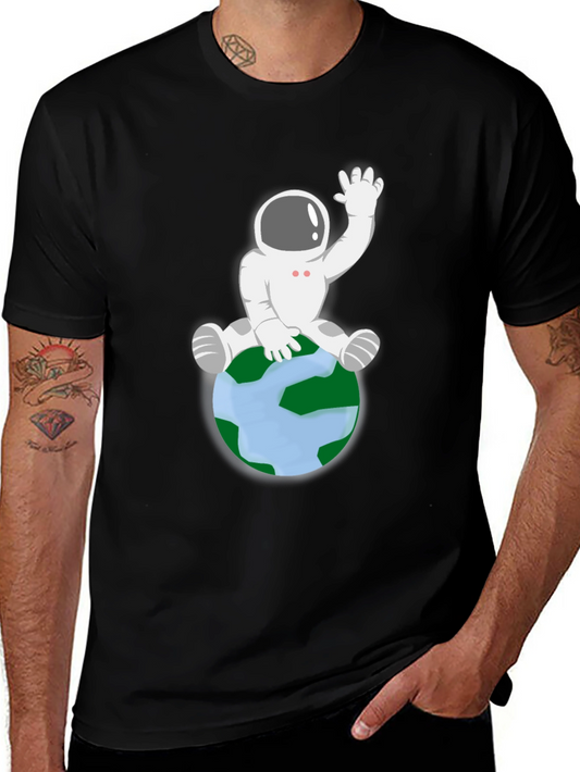 Astronaut Sitting on Earth Graphic Tee - Black