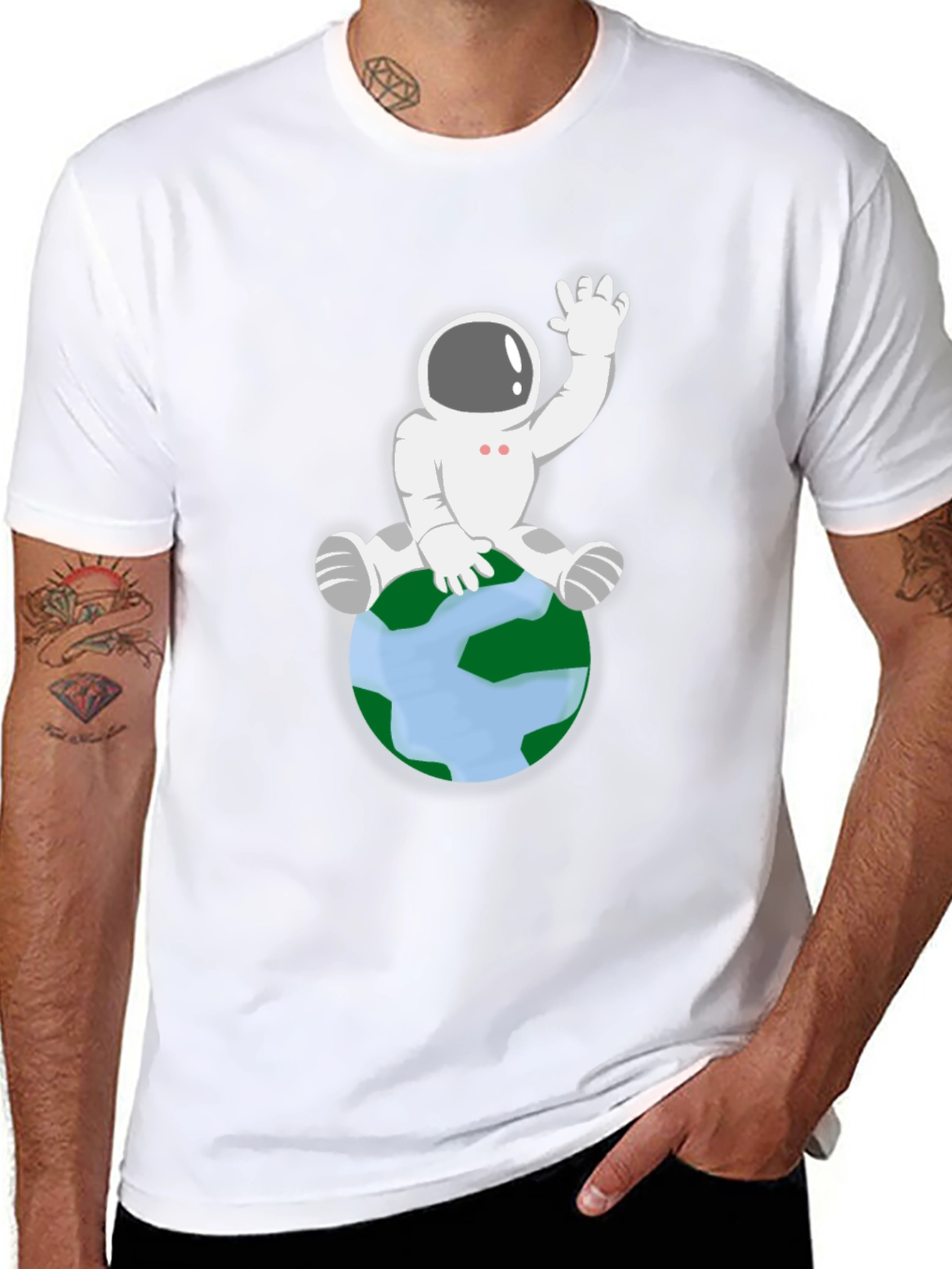 Astronaut Sitting on Earth Graphic Tee - Black
