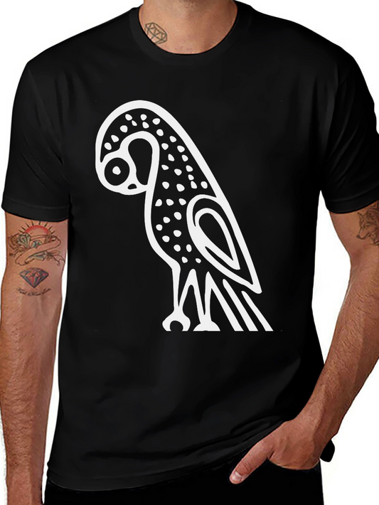 Stylized Owl Graphic Tee - Black Cotton Blend