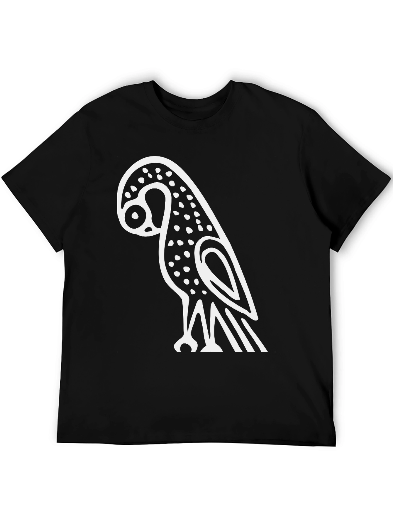 Stylized Owl Graphic Tee - Black Cotton Blend