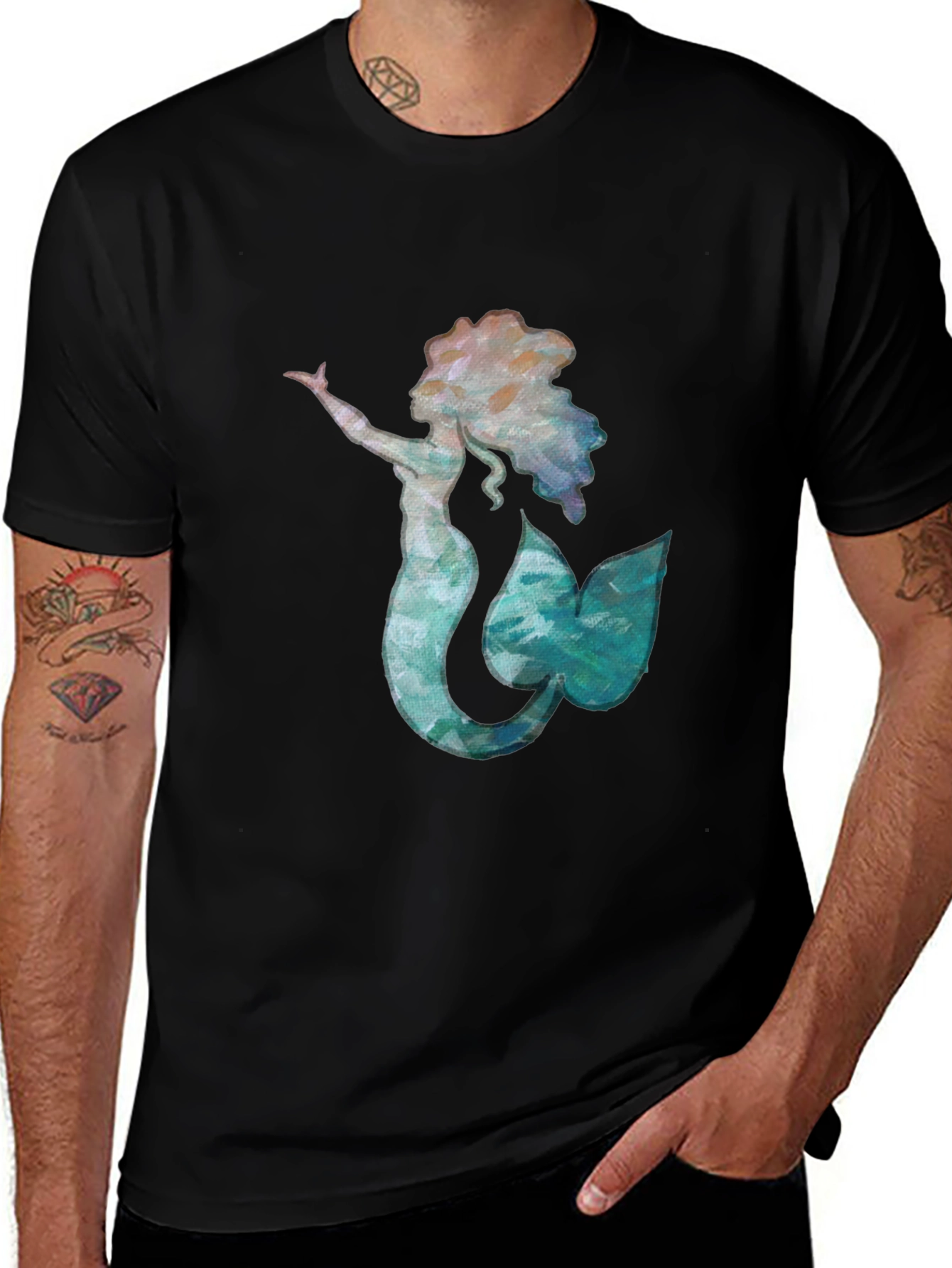 Mermaid Graphic Black Tee - Unique Ocean Lover Shirt