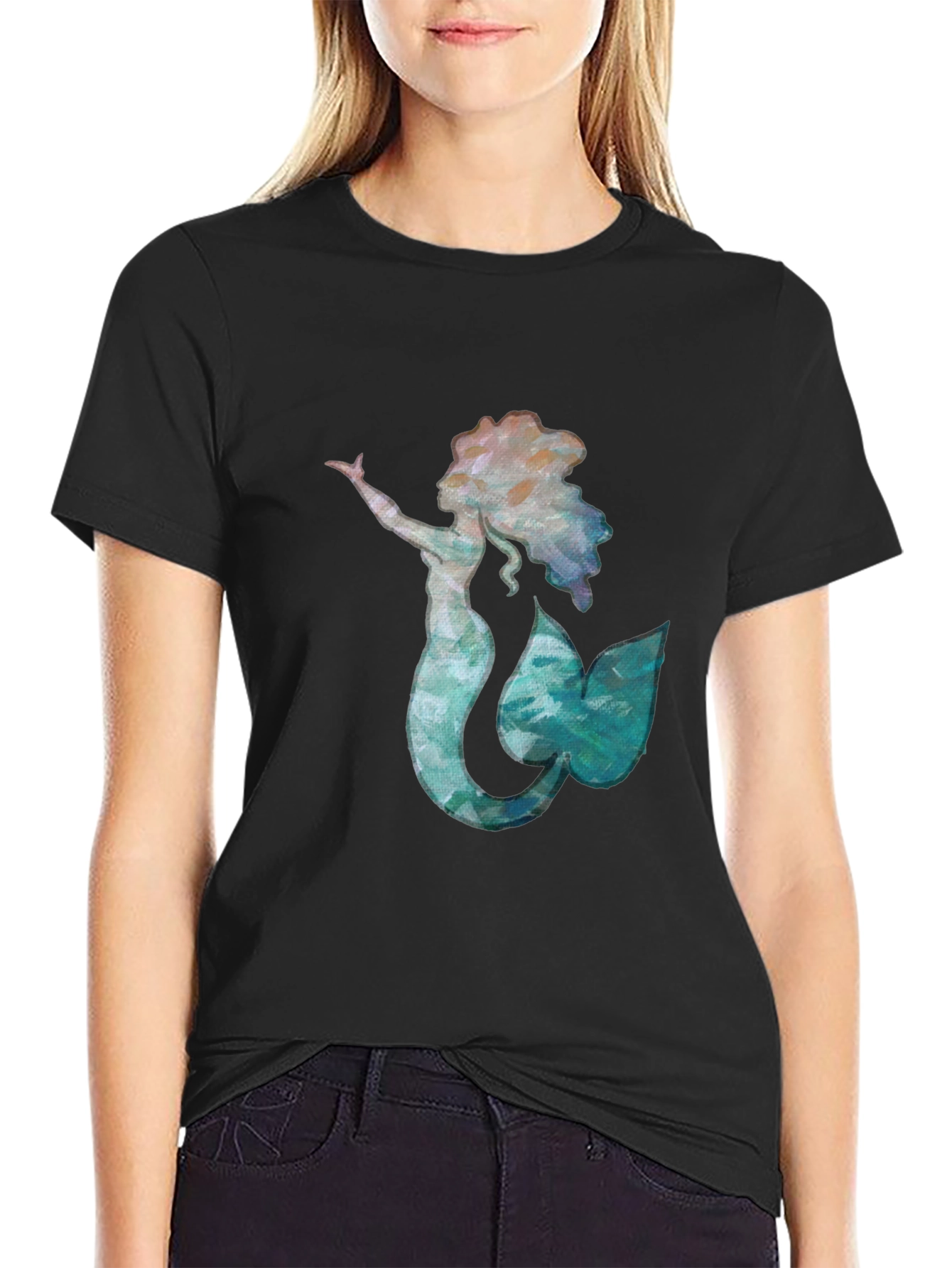 Mermaid Graphic Black Tee - Unique Ocean Lover Shirt