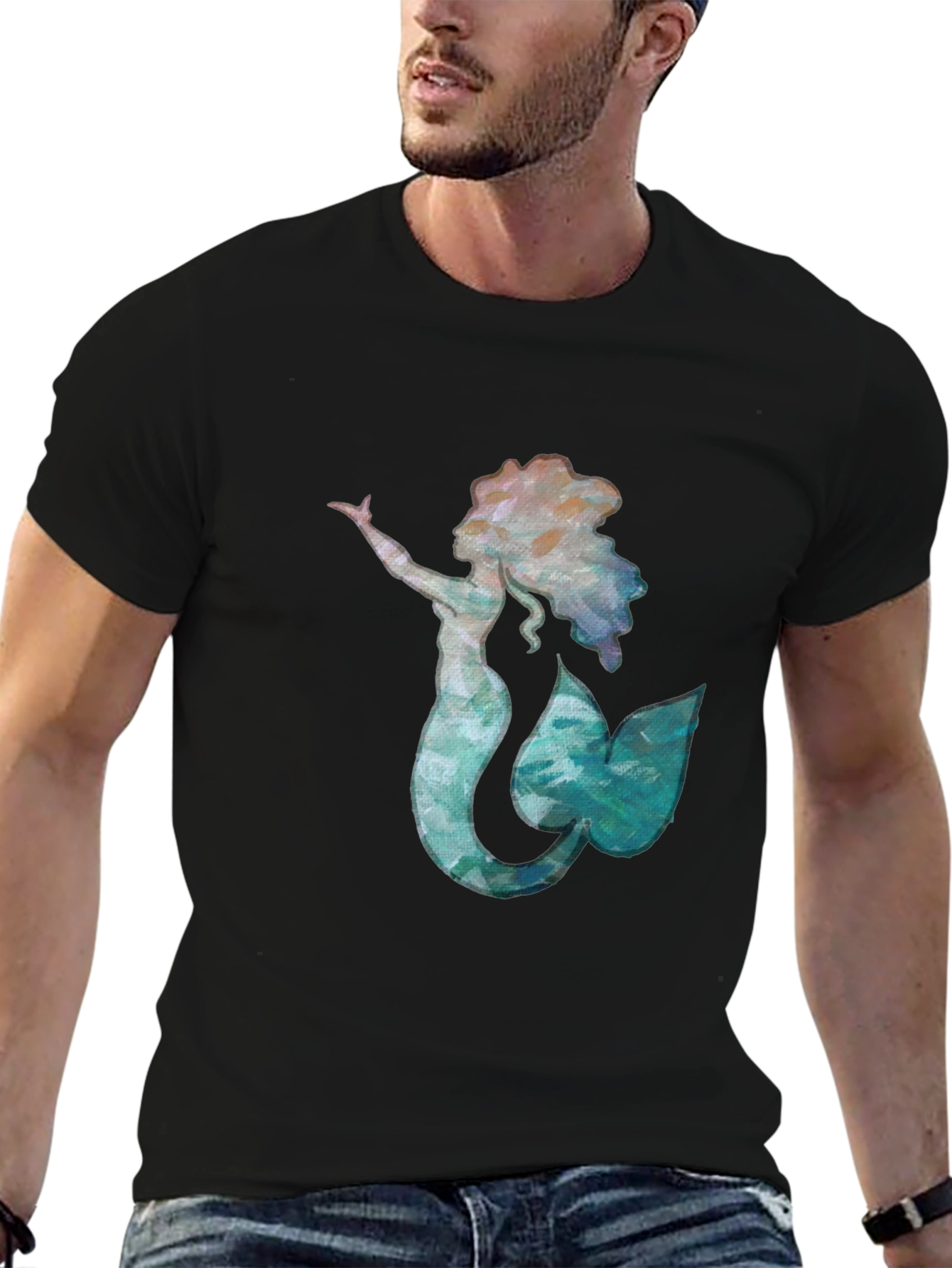 Mermaid Graphic Black Tee - Unique Ocean Lover Shirt
