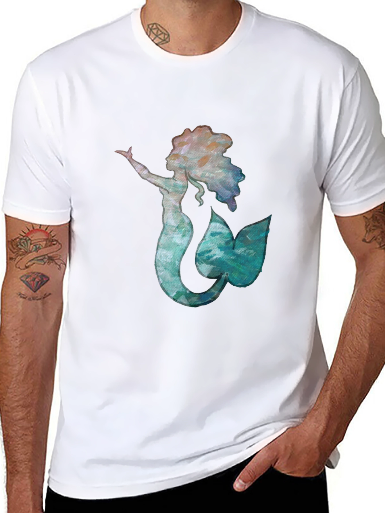Mermaid Graphic Black Tee - Unique Ocean Lover Shirt