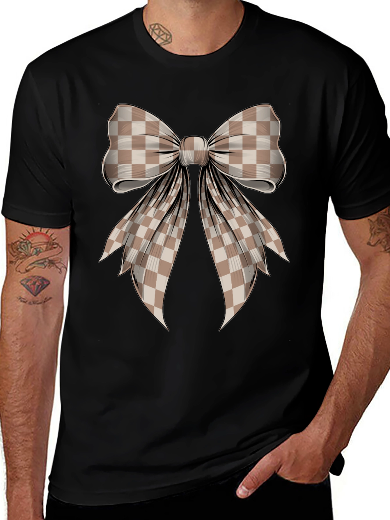 Checkered Bow Graphic T-Shirt
