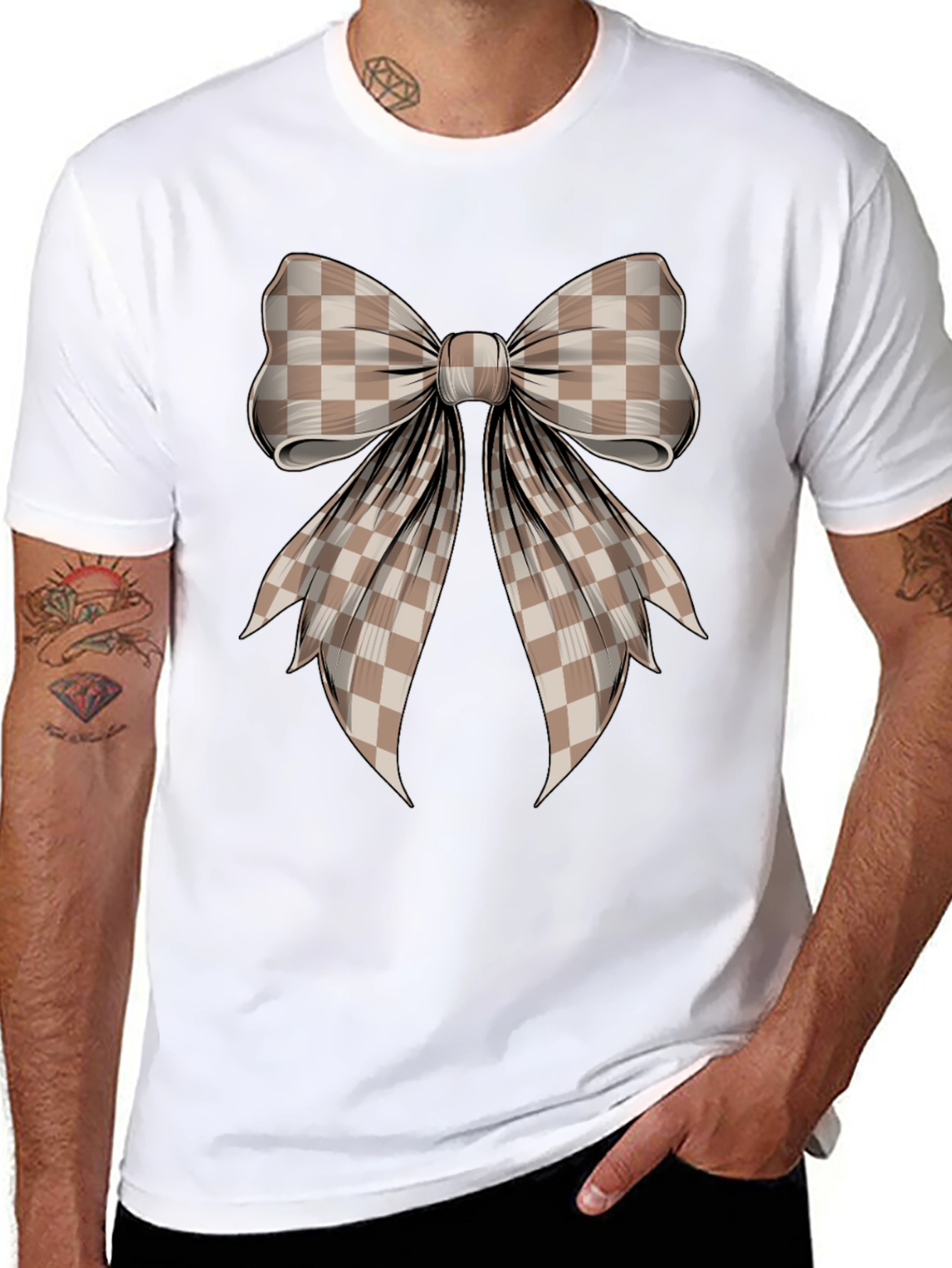 Checkered Bow Graphic T-Shirt