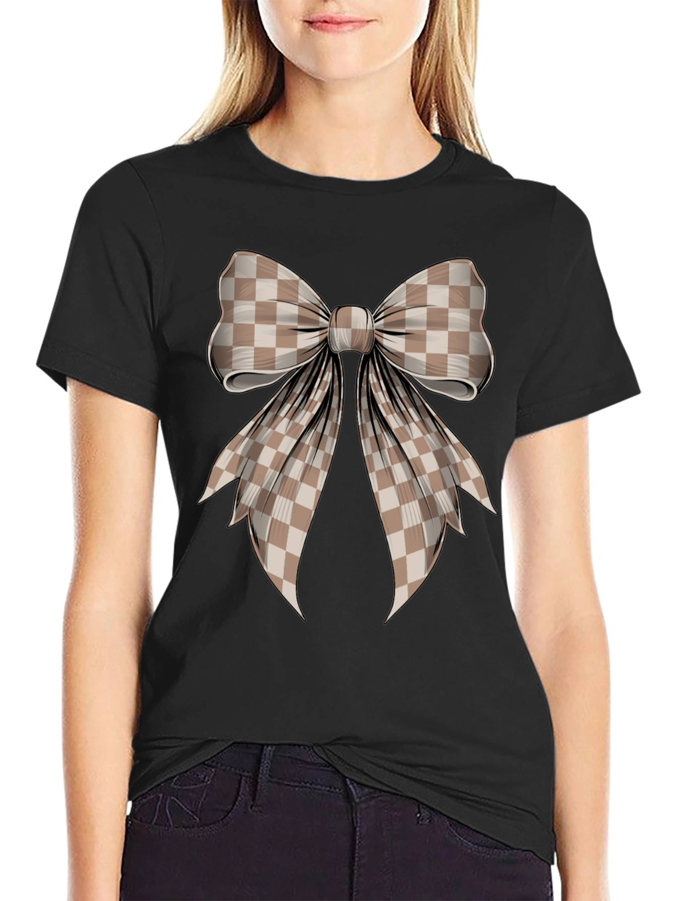 Checkered Bow Graphic T-Shirt