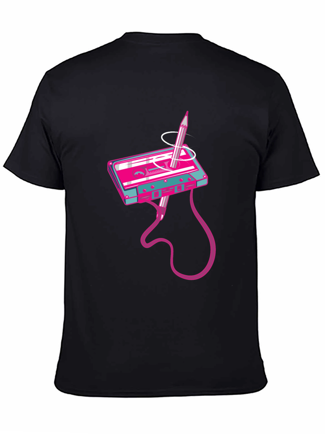 Retro Cassette Tape & Pencil Graphic T-Shirt