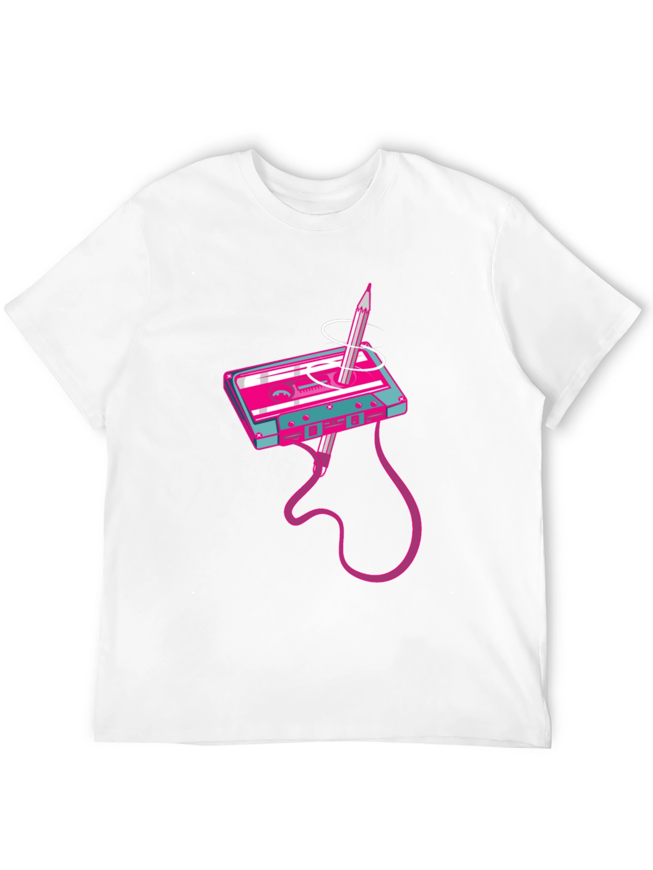 Retro Cassette Tape & Pencil Graphic T-Shirt