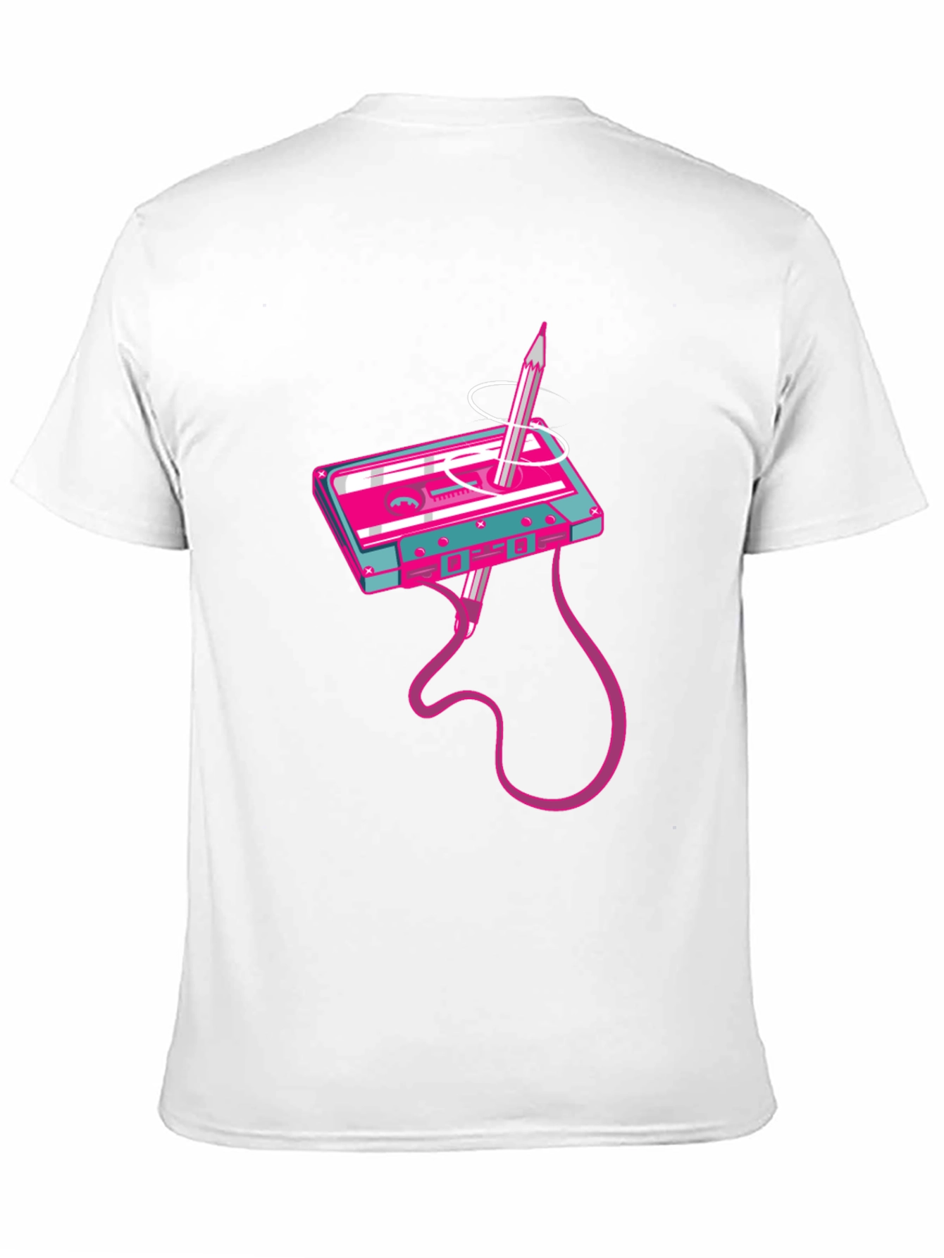 Retro Cassette Tape & Pencil Graphic T-Shirt