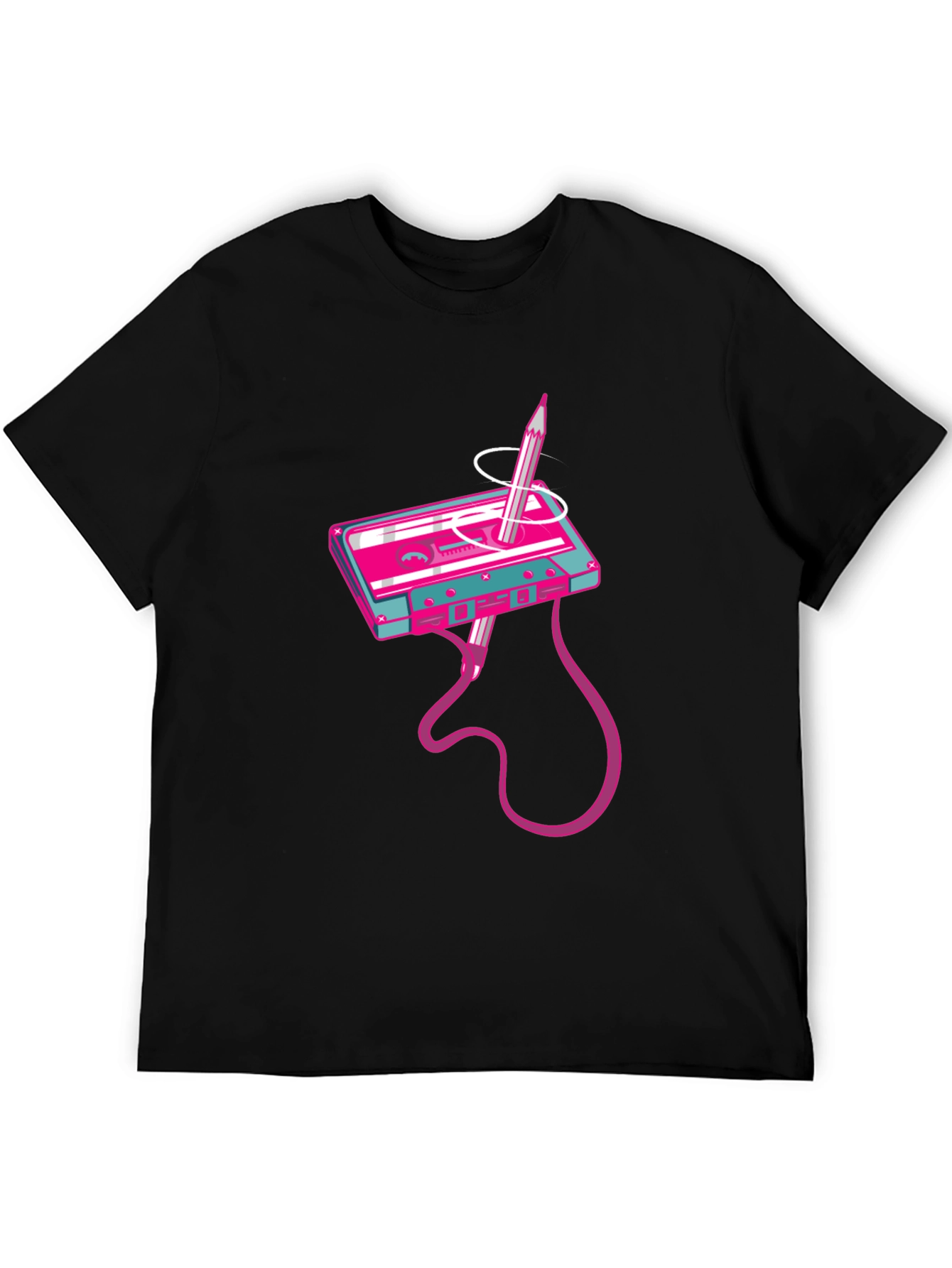 Retro Cassette Tape & Pencil Graphic T-Shirt