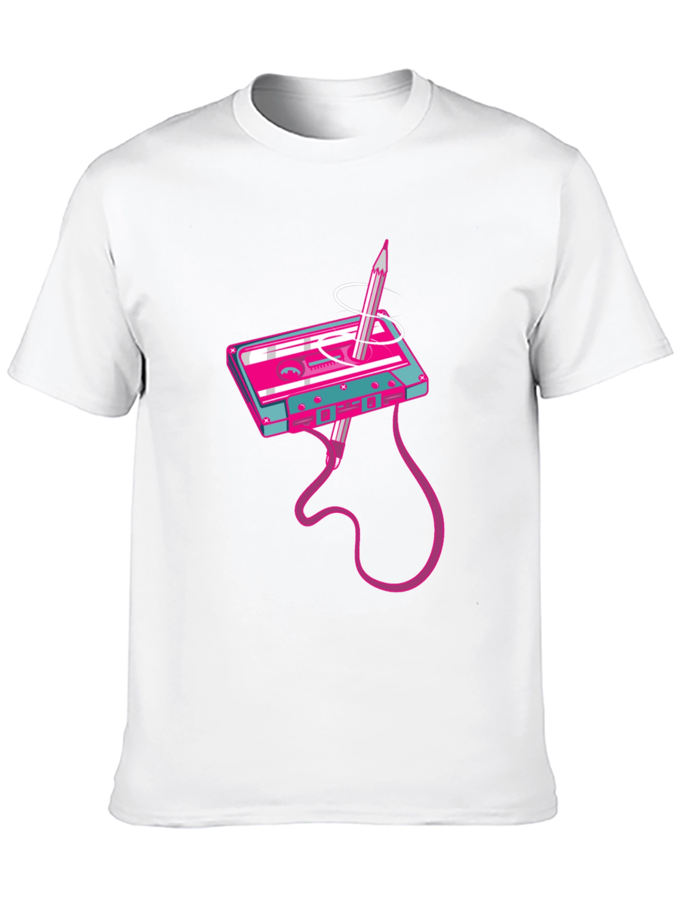Retro Cassette Tape & Pencil Graphic T-Shirt