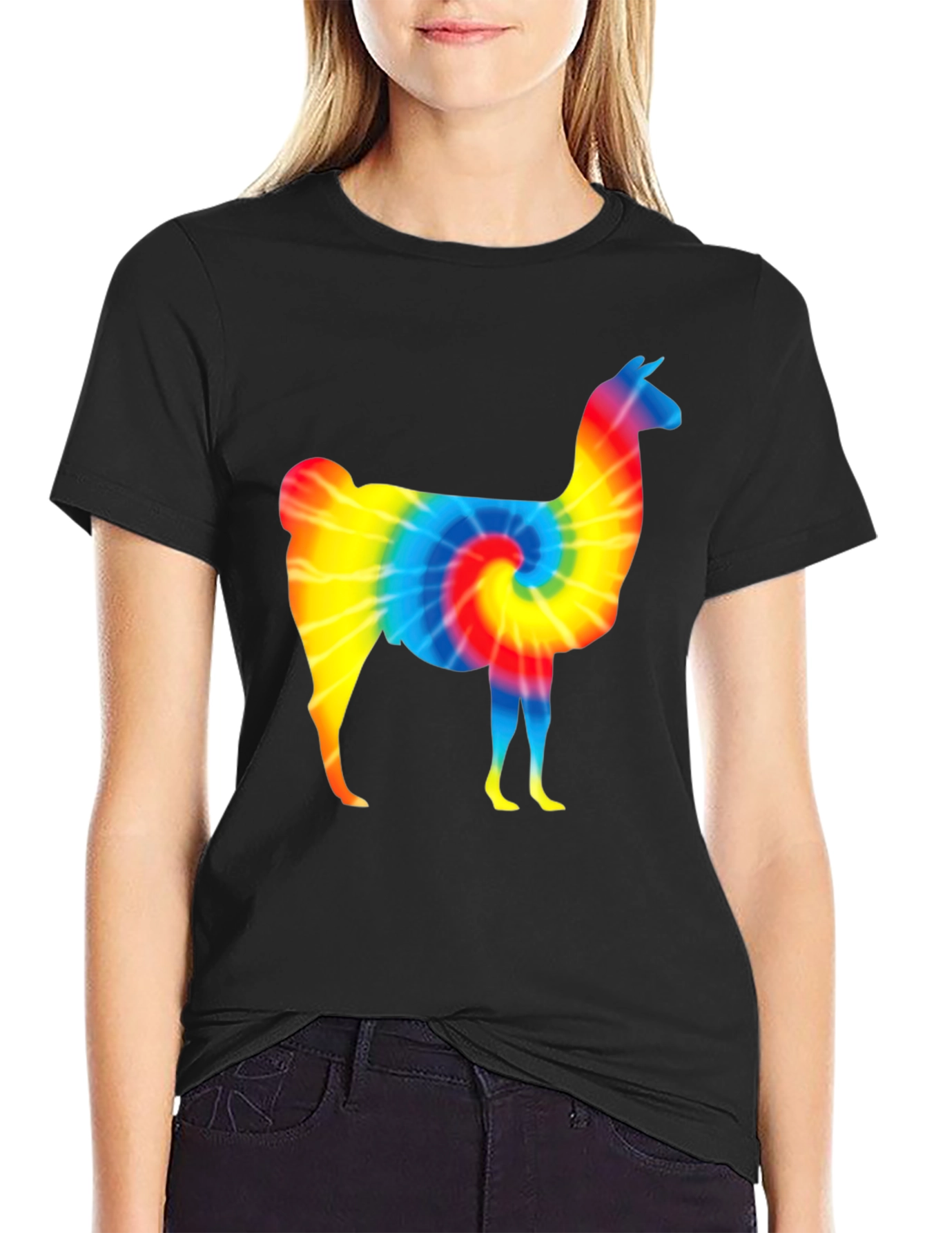 Tie-Dye Llama Graphic T-Shirt - Mens Black Tee