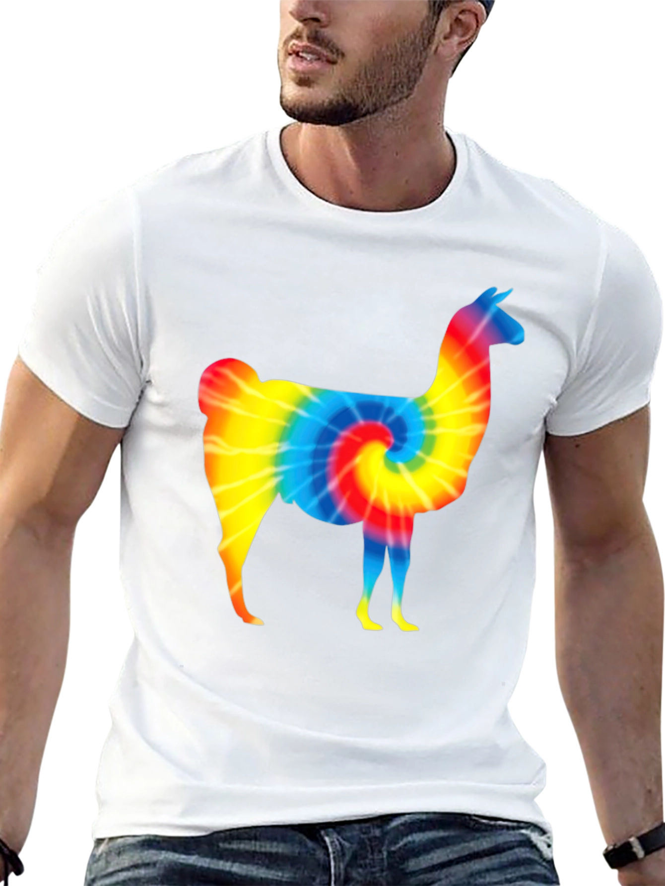 Tie-Dye Llama Graphic T-Shirt - Mens Black Tee