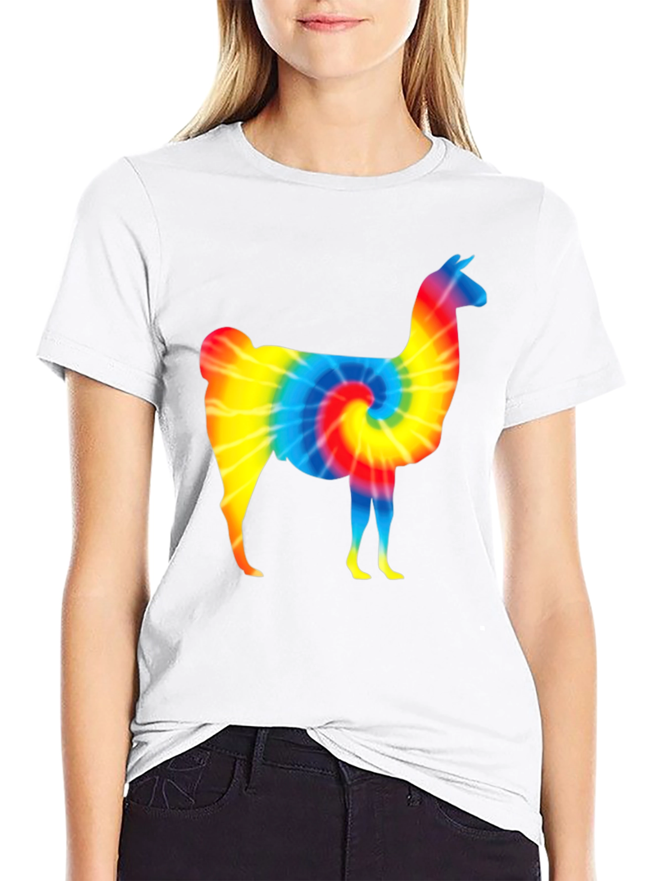 Tie-Dye Llama Graphic T-Shirt - Mens Black Tee