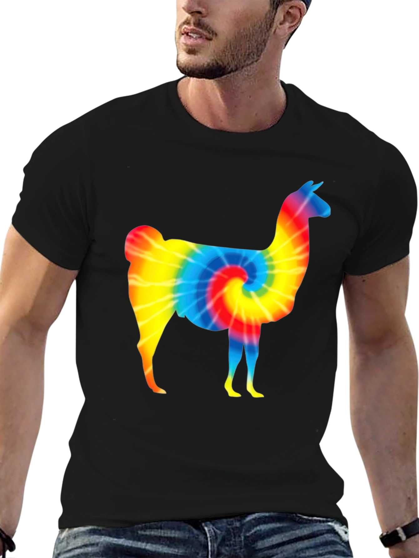 Tie-Dye Llama Graphic T-Shirt - Mens Black Tee