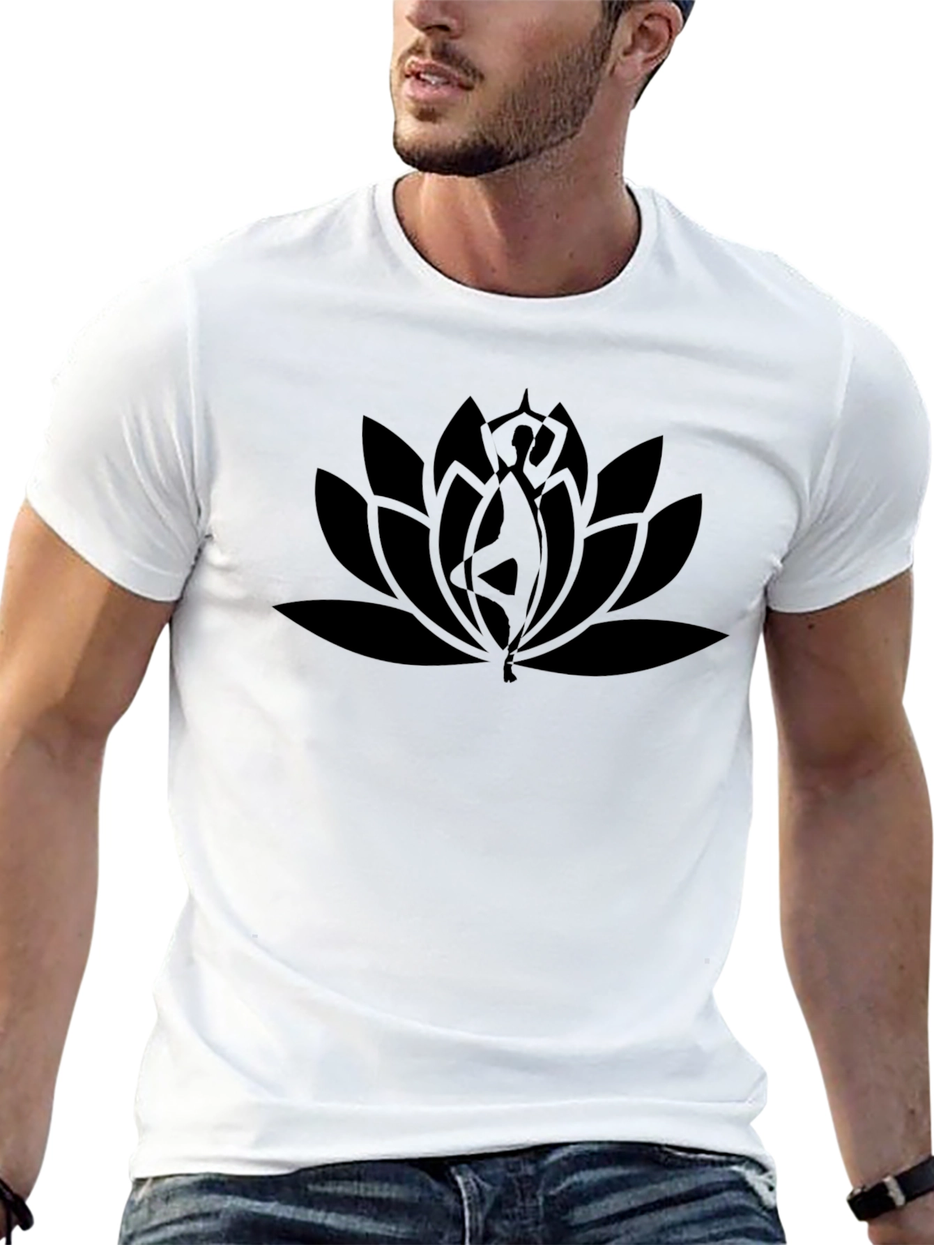 Lotus Pose T-Shirt - Black Yoga Design