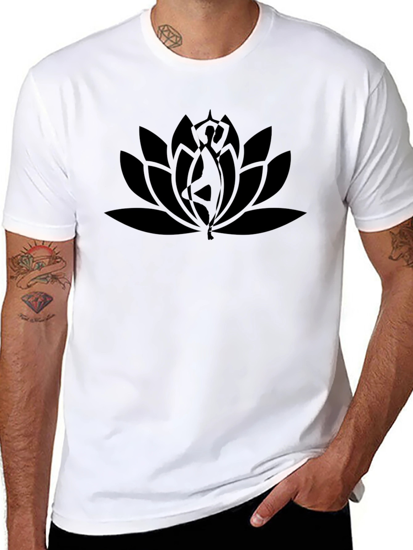 Lotus Pose T-Shirt - Black Yoga Design