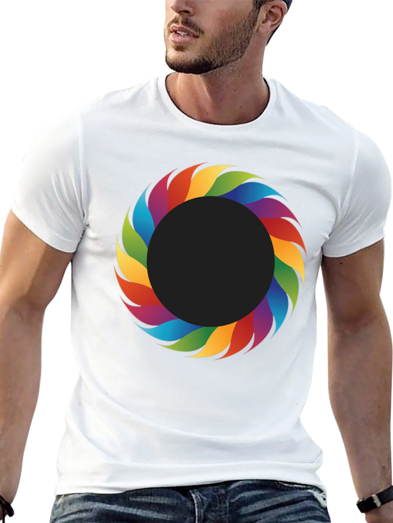 Rainbow Ring Graphic Tee - Stylish Mens Black T-Shirt