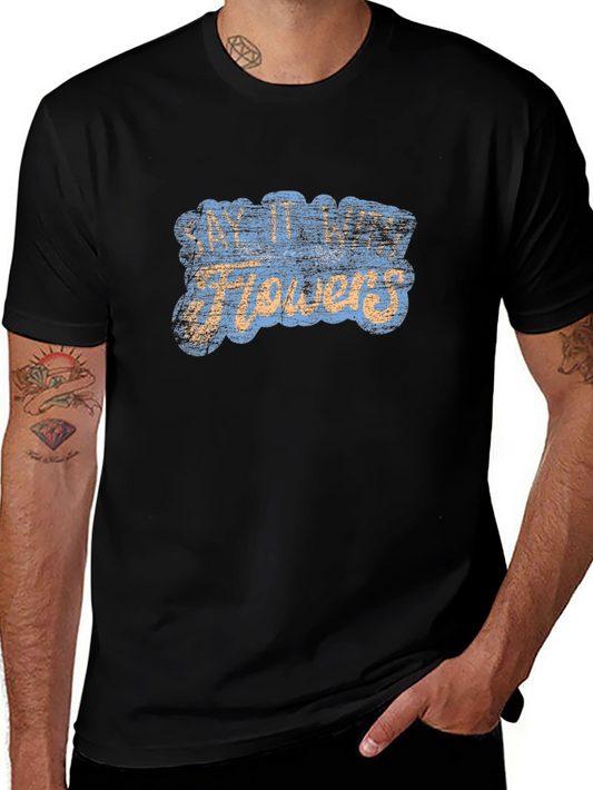 Say It With Flowers Graphic Tee - Trendy Black T-Shirt