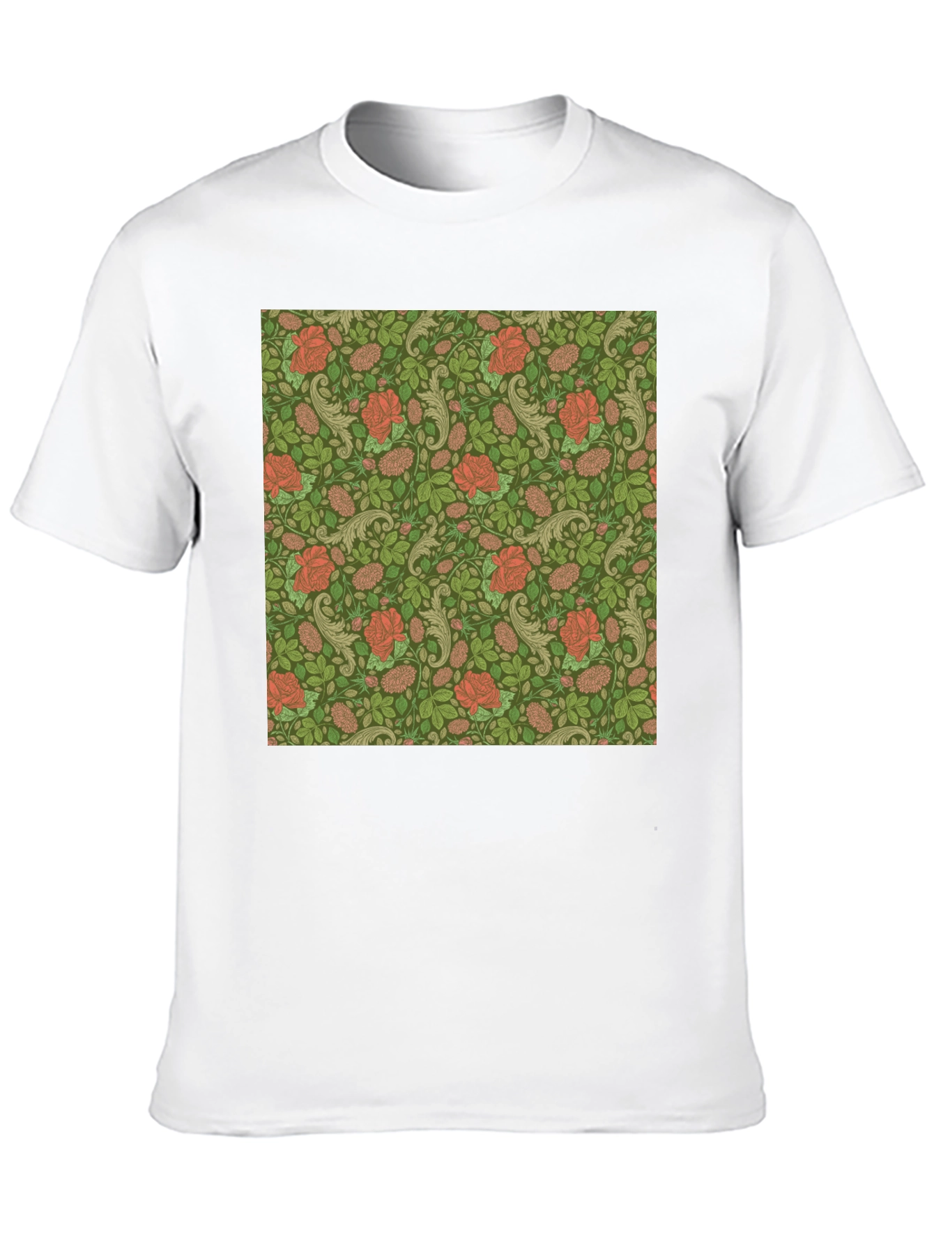 Floral Rose Print Mens Black T-Shirt