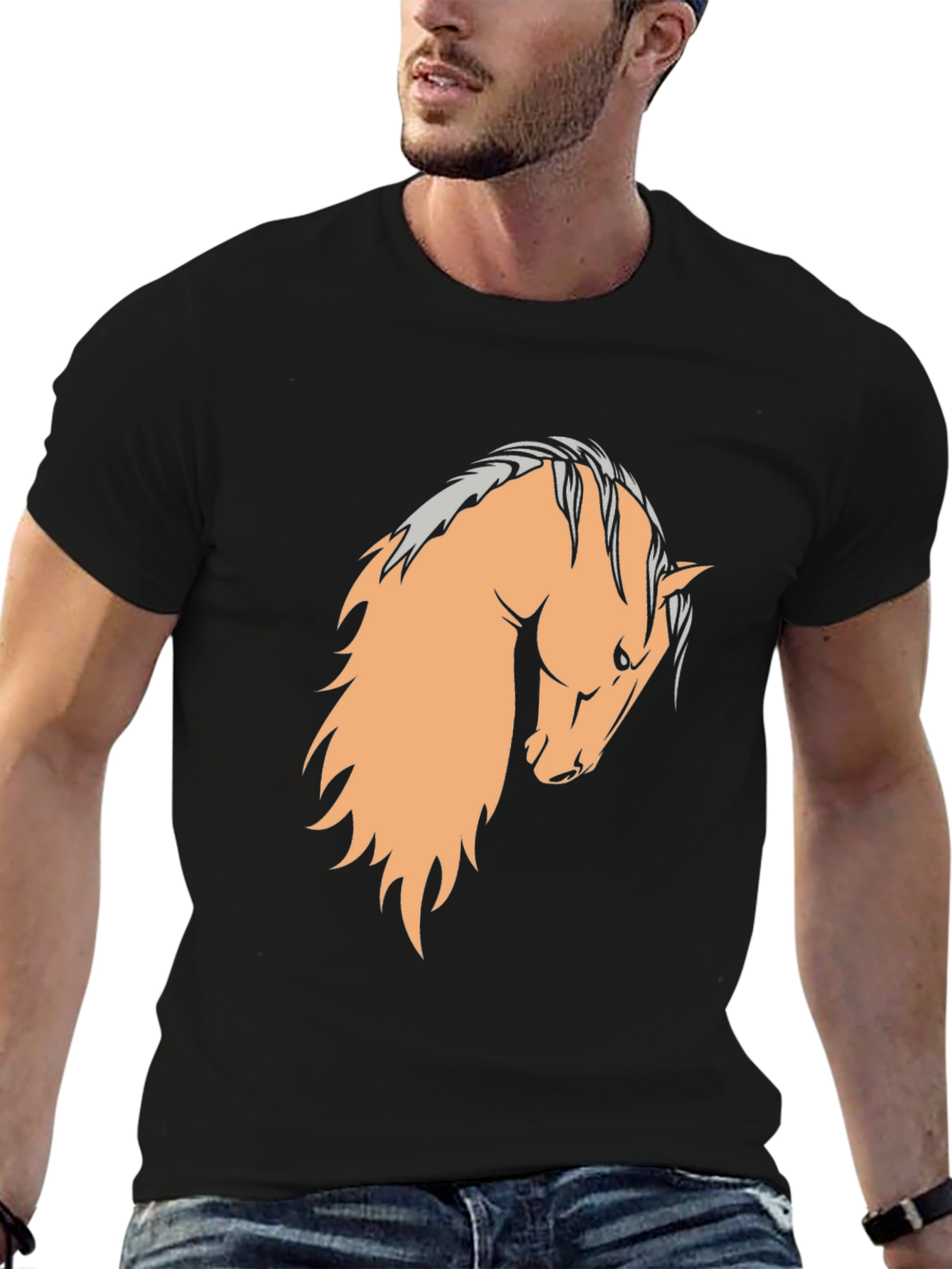 Black T-Shirt with Horse Graphic