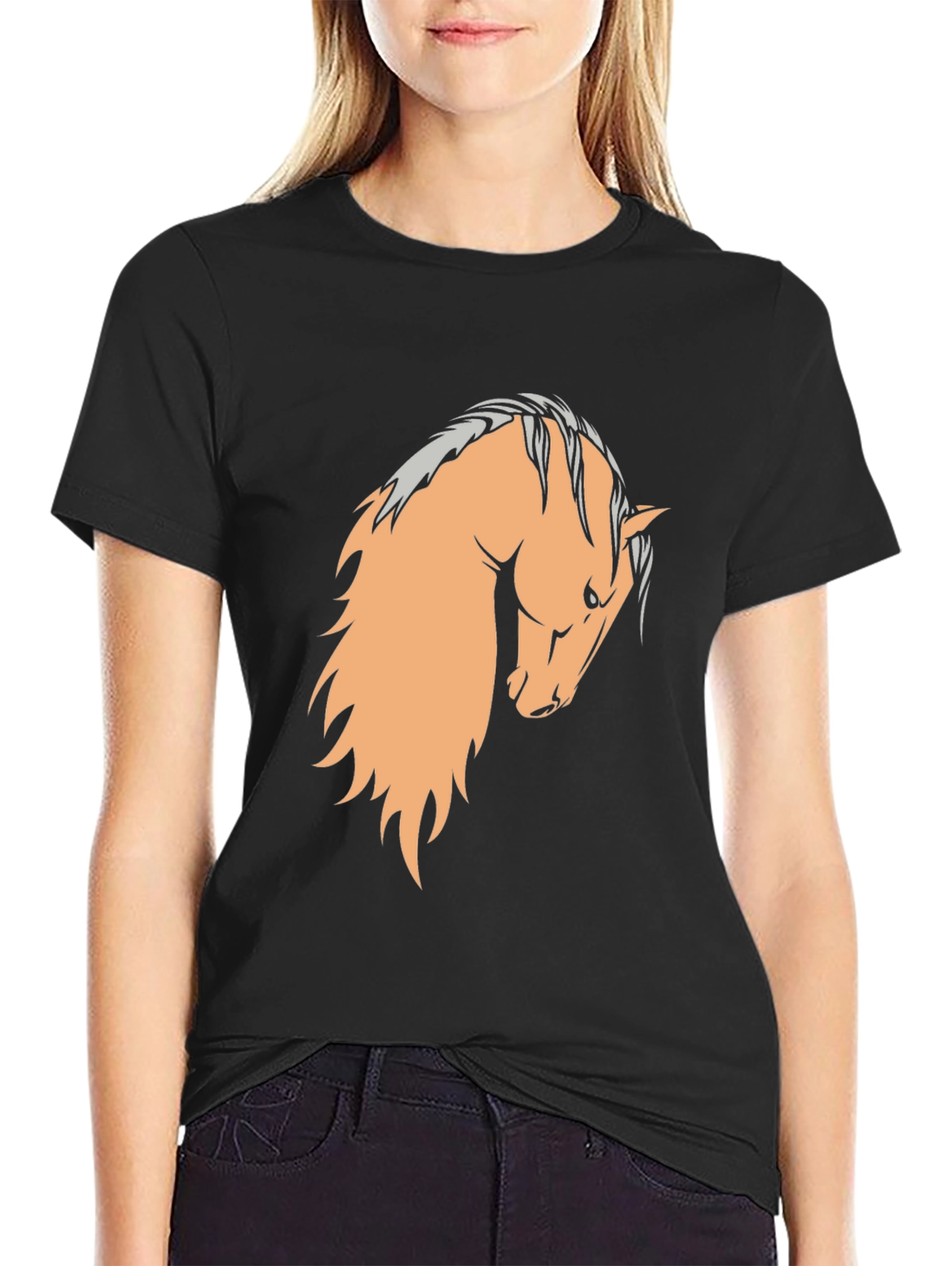 Black T-Shirt with Horse Graphic