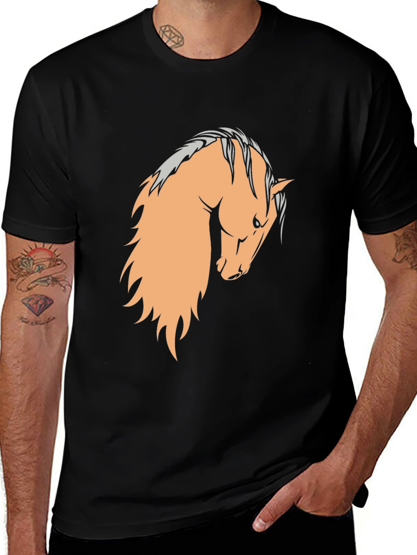 Black T-Shirt with Horse Graphic