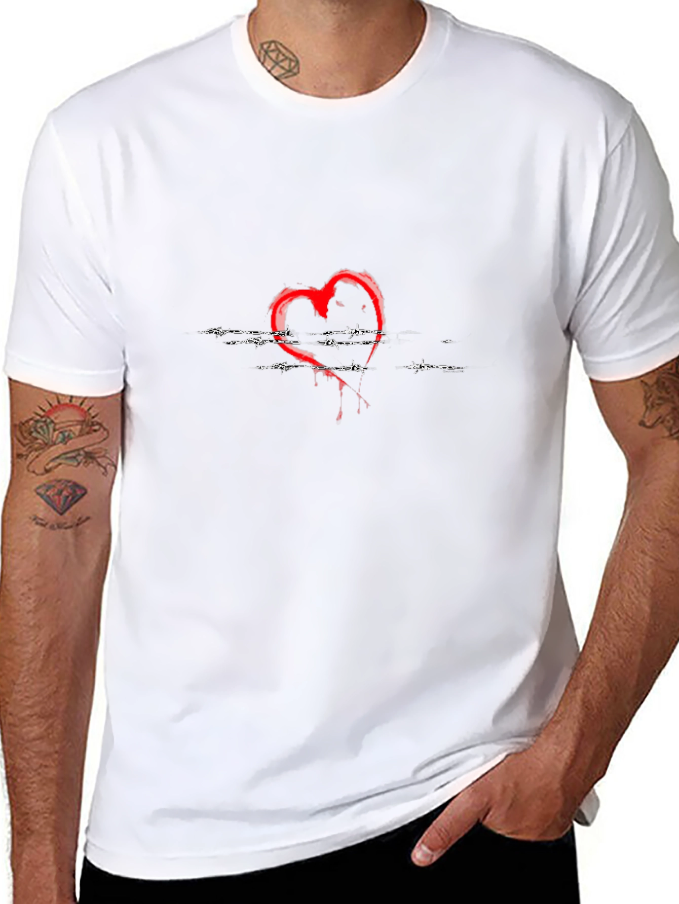 Edgy Red Heart Graphic Black T-Shirt