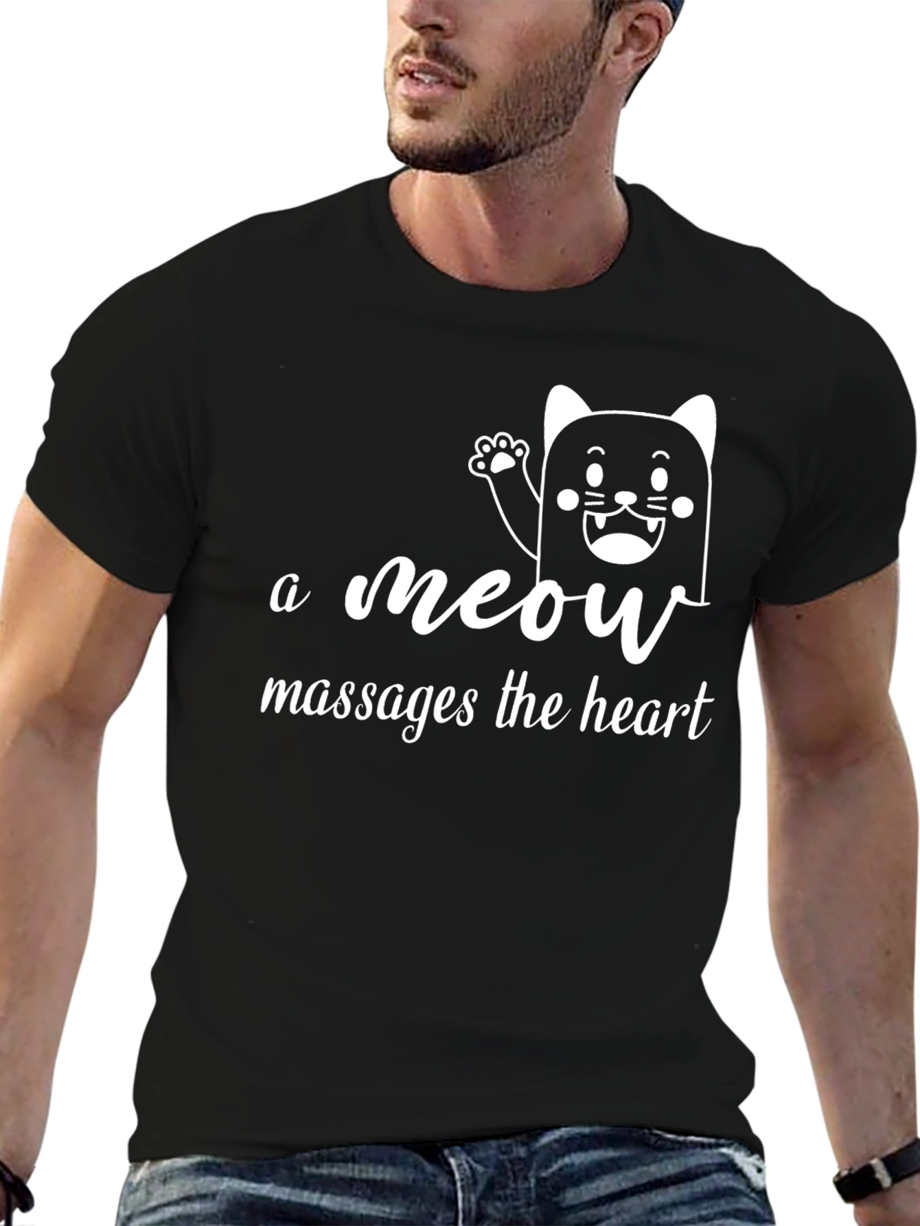 A Meow Massages The Heart Black T-Shirt