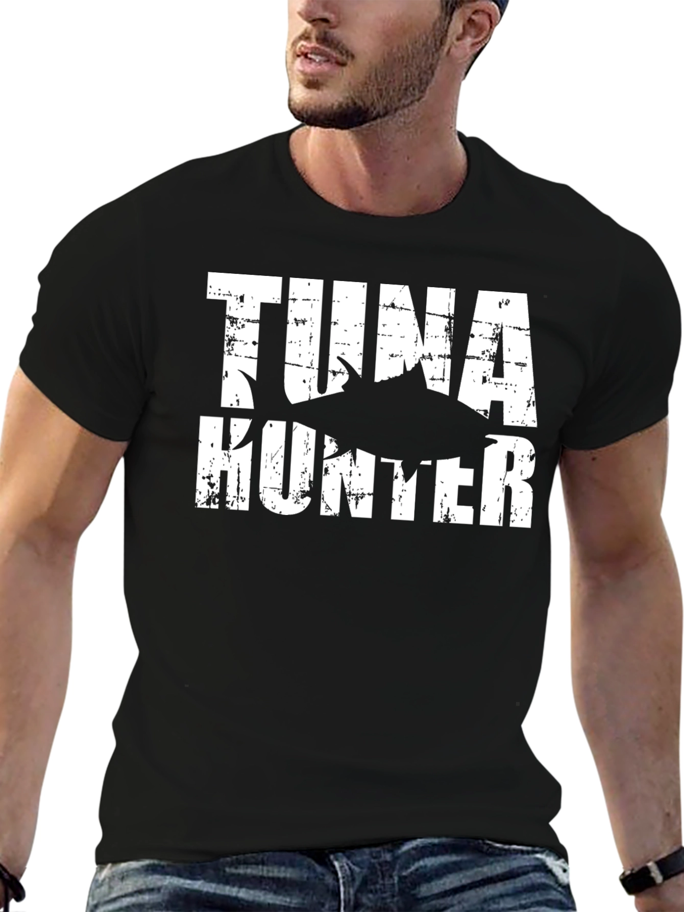 Tuna Hunter Graphic Tee - Black Cotton T-Shirt