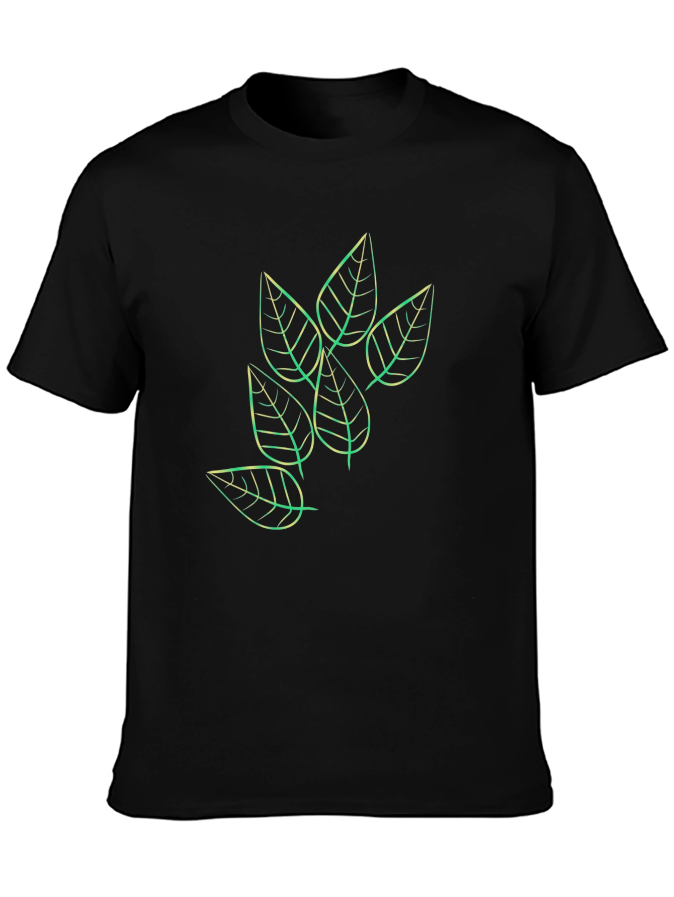 Leaf Print Black Casual T-Shirt