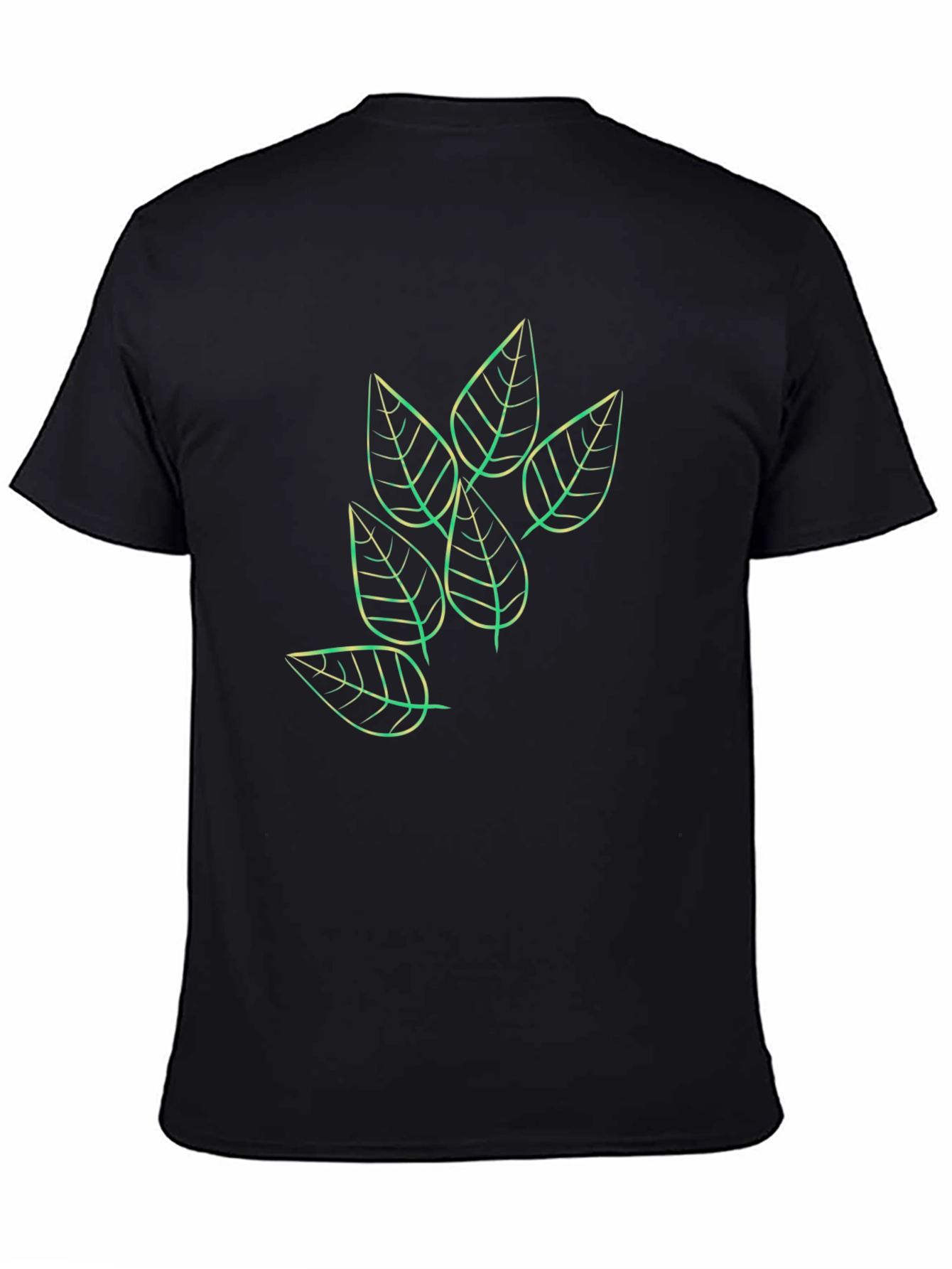 Leaf Print Black Casual T-Shirt