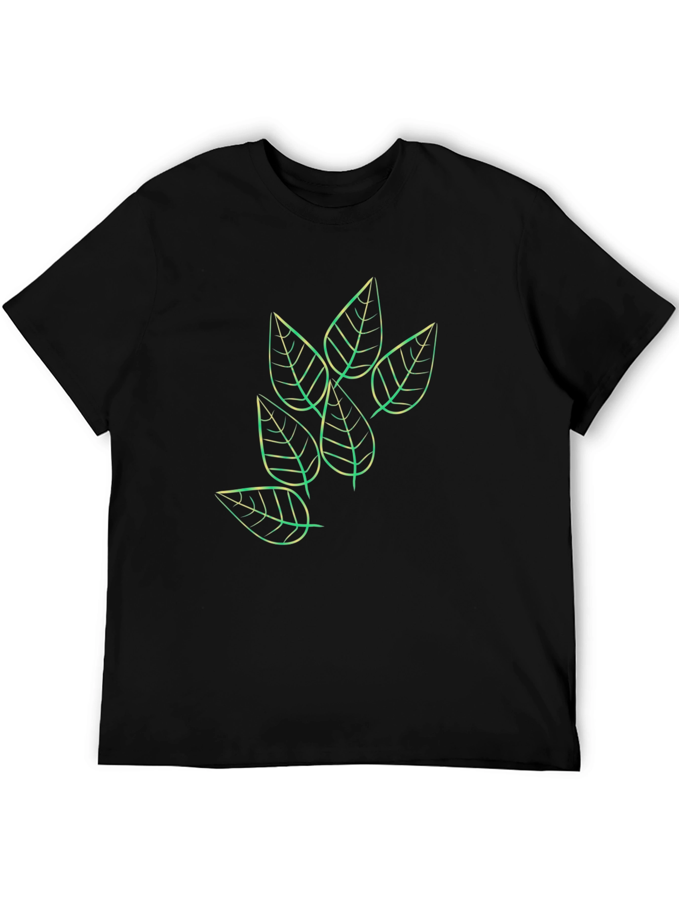 Leaf Print Black Casual T-Shirt